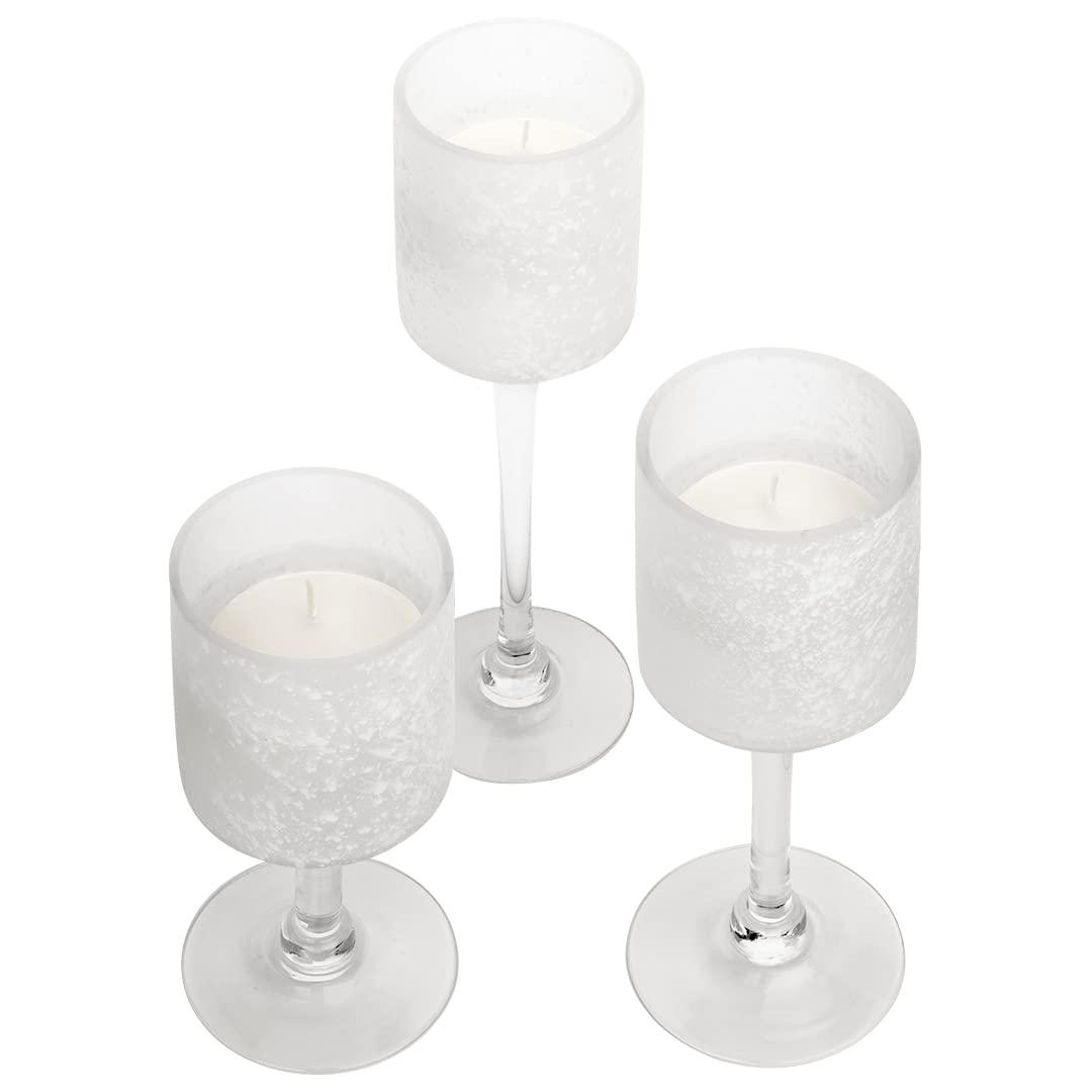 Koyal Wholesale Set of 3 Frosted White Glass Candle Holders - Long Stem Floating Candle Holders for Wedding Centerpieces, Christmas Decor & Home Table Decorations | Perfect for Romantic Dinners, Holiday Parties & Special Events