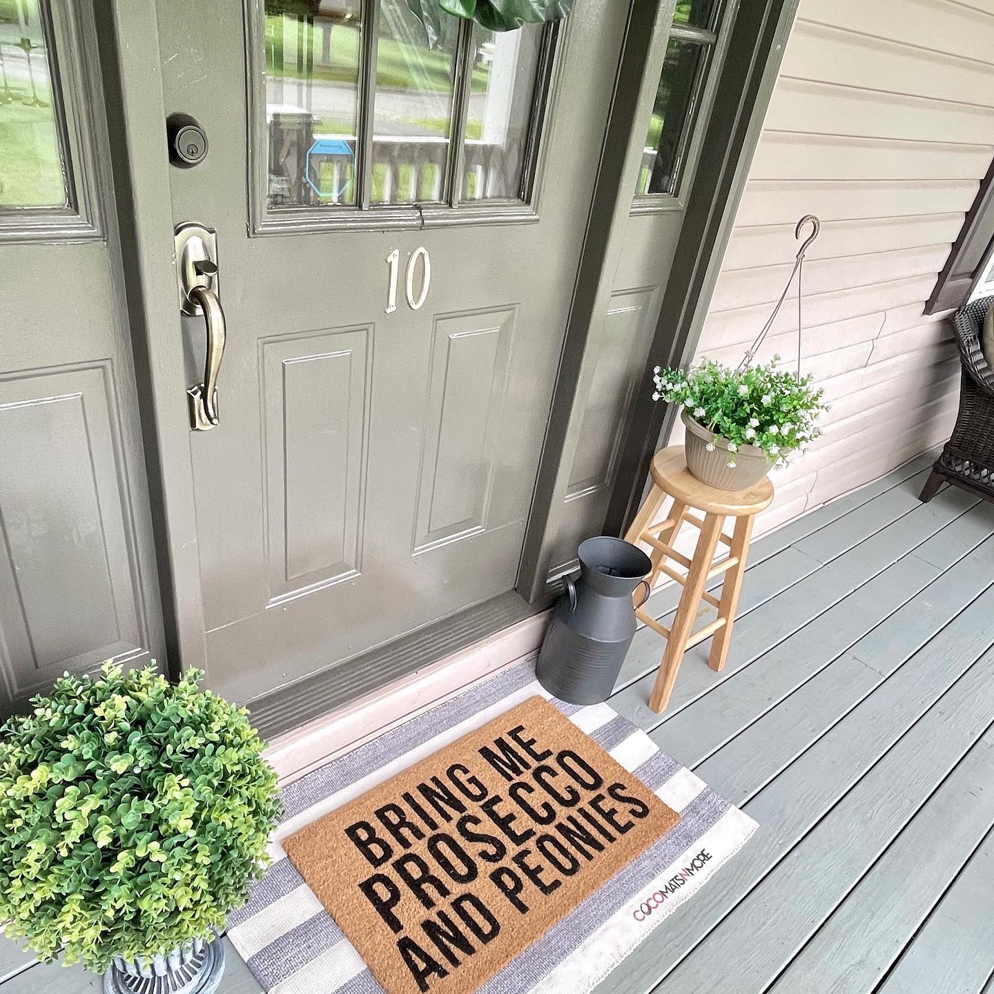 Stylish Prosecco & Peonies Vinyl Coir Doormat - Non-Slip Welcome Mat for Front Door, Porch, Patio, and Entryway Decor