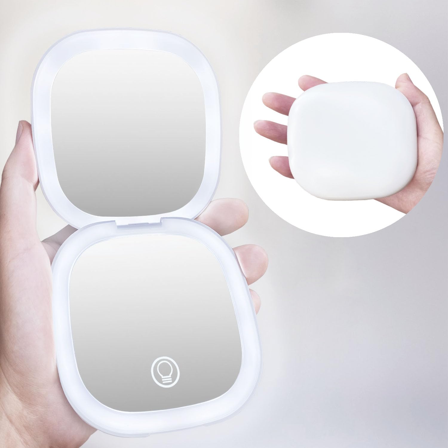 10X Magnifying Makeup Mirror with LED Lights - Rechargeable Travel Mirror, 2-Sided 3 Color Modes, Touch Control, USB-C Charging | Perfect for Home Vanity, Travel & Professional Makeup Artists (White)