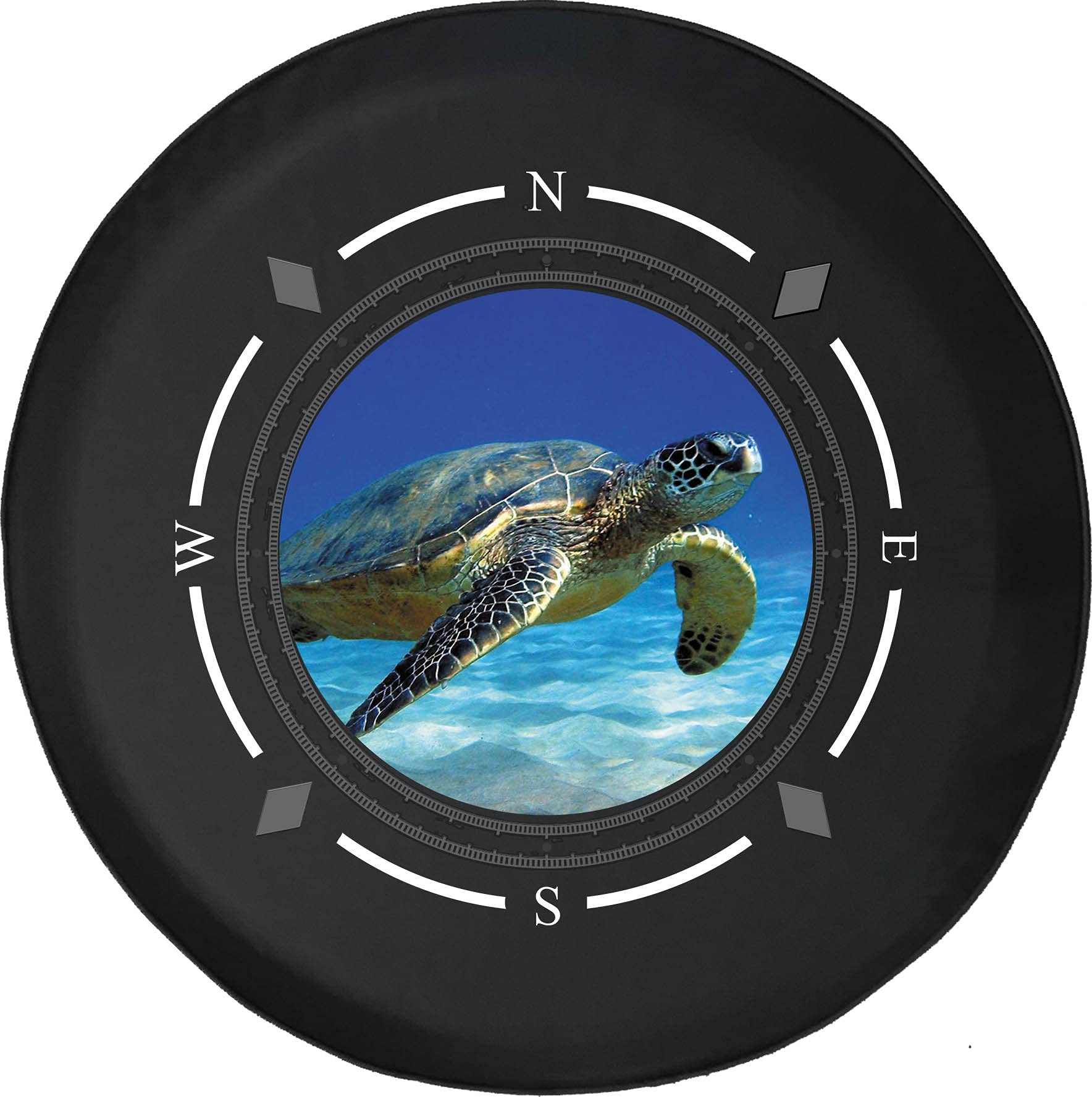 American Unlimited Spare Tire Cover with Compass & Sea Turtle Design - Universal Fit for SUV, Trailer, RV & Most Vehicles | Waterproof & Durable Wheel Protector for Outdoor Adventures & Road Trips