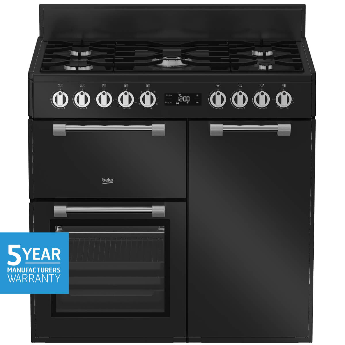 Beko 90cm Freestanding Dual Fuel Range Cooker - 5 Burner Gas Hob & Electric Oven, Anthracite (BRC916GMAN) | Perfect for Modern Kitchens, Baking & Family Cooking