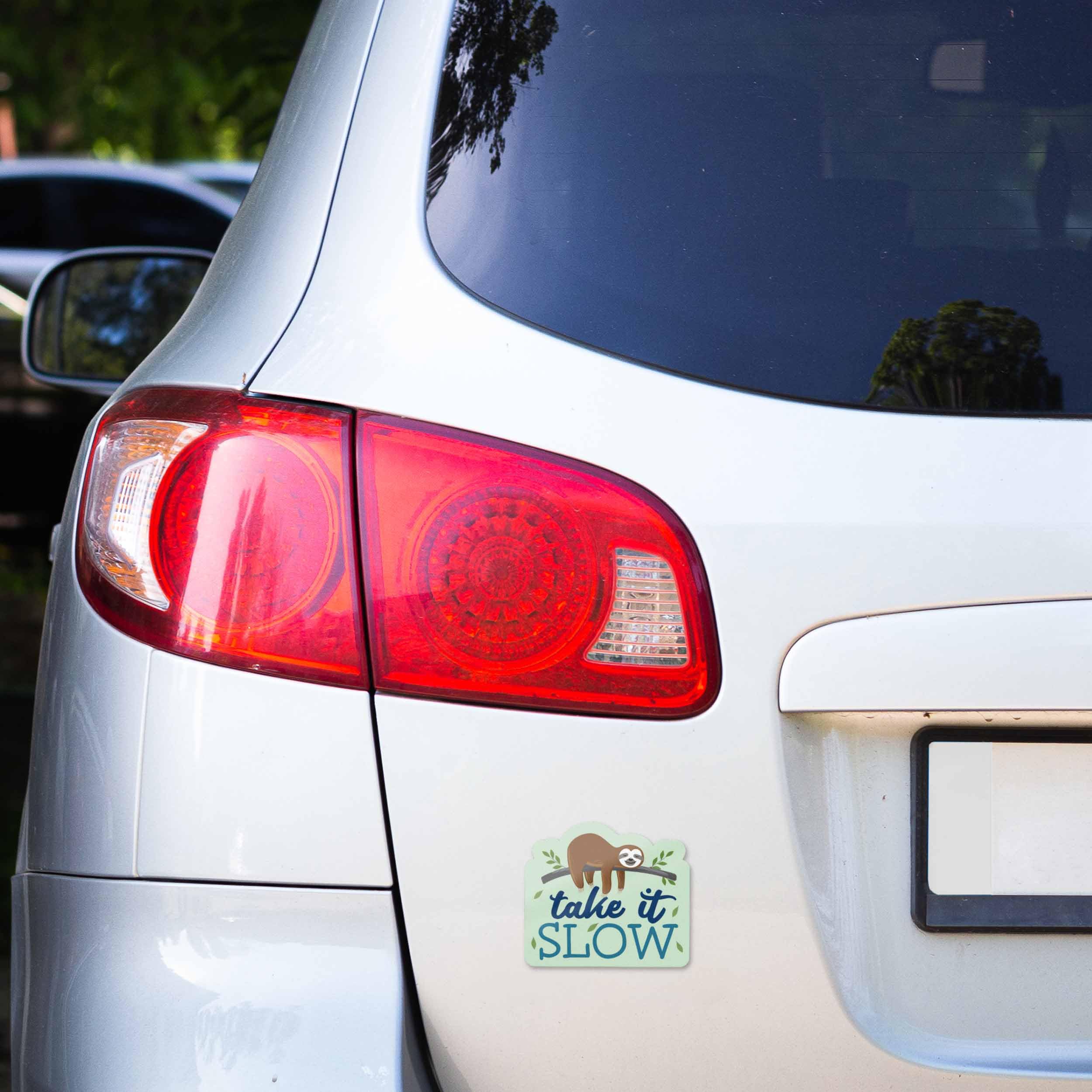 Flexible Sloth Car Magnet - Cute Fridge Magnet with Inspirational Quote - Perfect Gift for Kids & Office - Slow Down & Relax Decor for Vehicles, Home & Workspace