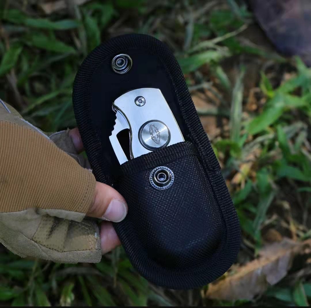 Premium 440C Steel Folding Pocket Knife - Tactical Hunting Knife with Black Handle - Perfect Gift for Men, Camping, Hiking & Outdoor Survival