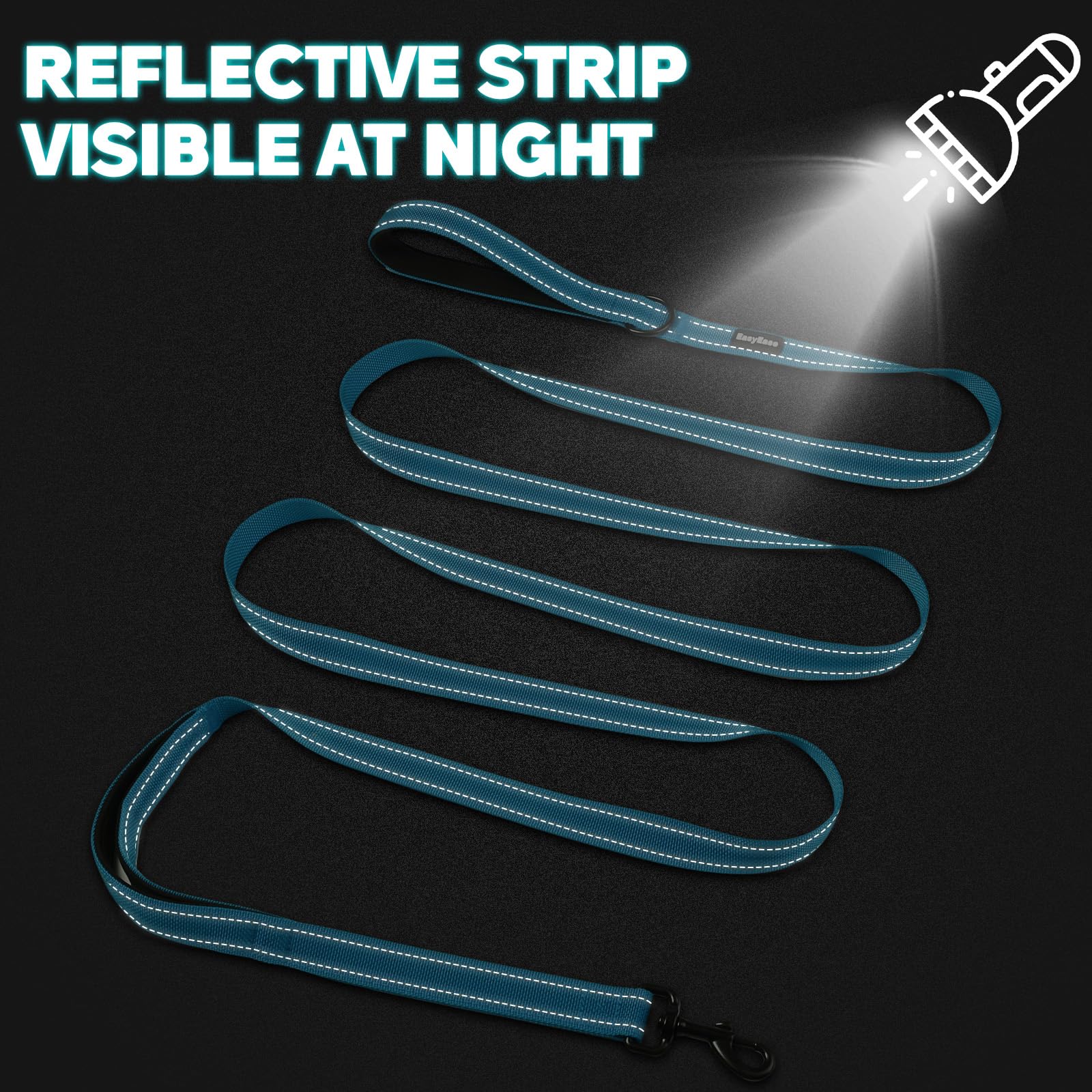 15FT Heavy Duty Reflective Dog Leash with 2 Soft Padded Handles - Durable Training & Walking Lead for Large, Medium & Small Dogs - Perfect for Night Walks, Jogging & Outdoor Adventures