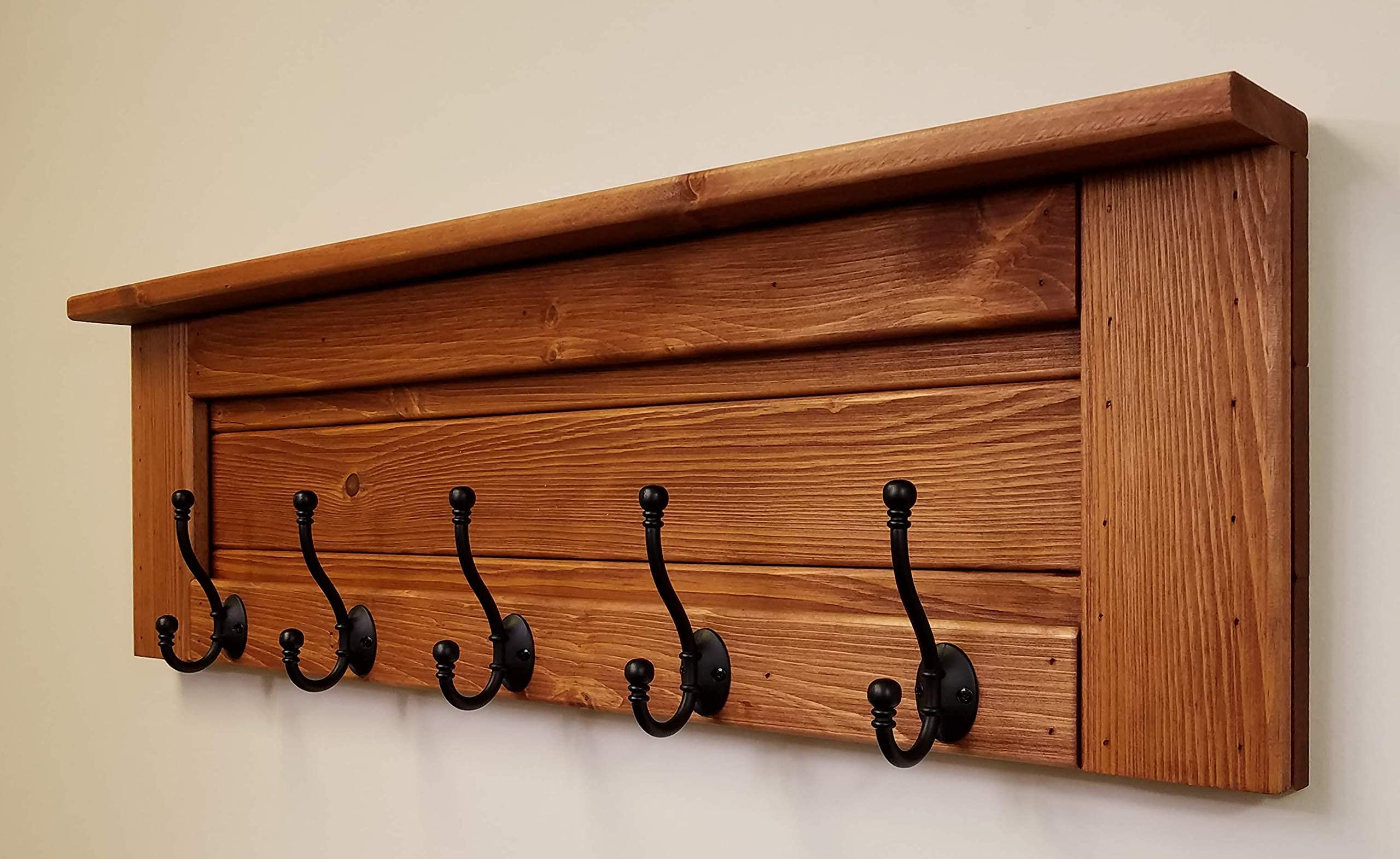 Langhorne Wall Mounted Coat Rack with Shelf - Solid Wood Entryway Organizer for Hats, Jackets & Keys | Rustic Home Decor for Hallway, Mudroom & Bedroom (20 Custom Color Options)