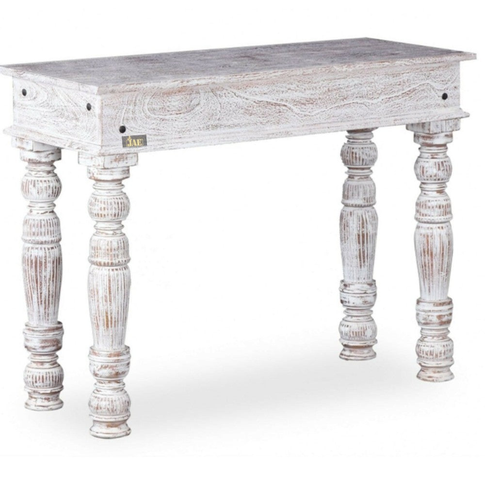 French Provincial Style White Carved Wood Console Table - Elegant Entryway & Living Room Furniture for Home Decor