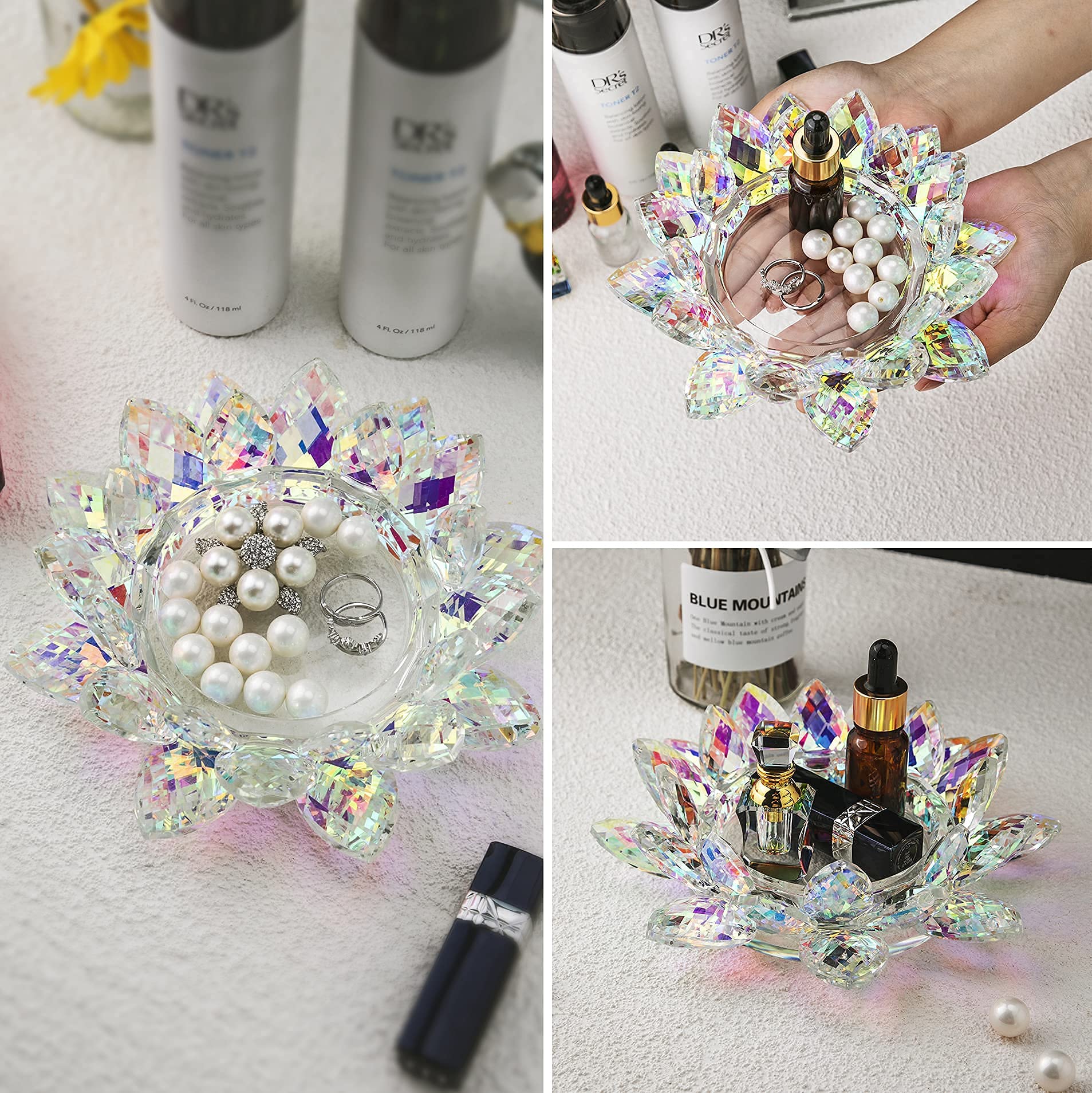 7'' Large Crystal Lotus Glass Candle Holder for Tealight & Pillar Candles - Elegant Wedding, Christmas & Dinner Table Decor - Perfect for Centerpieces, Home Decor & Romantic Ambiance