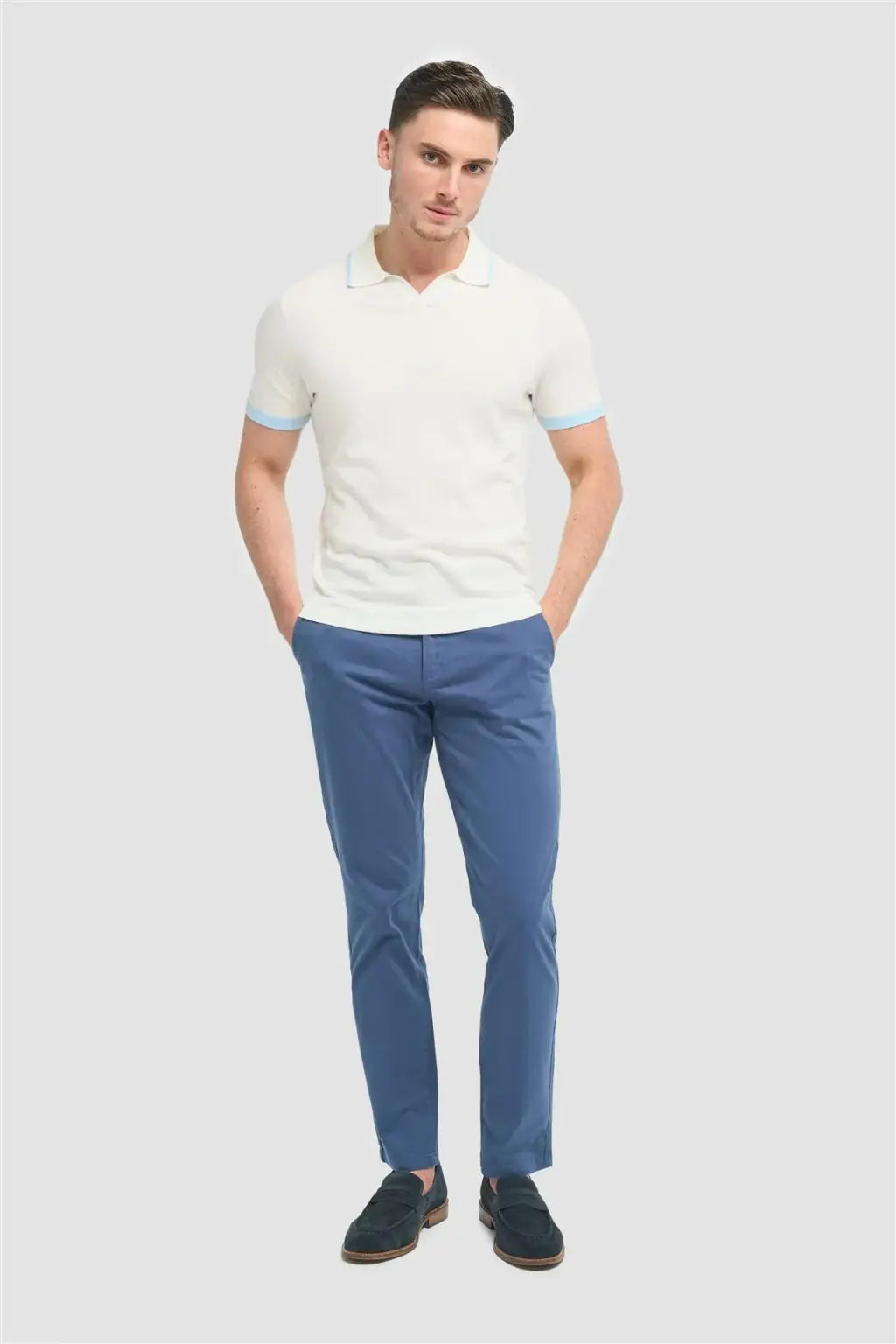 Cavani Hudson Cobalt Satin Soft Stretch Fit Chinos for Men - Comfortable Slim Fit Dress Pants for Office, Business Casual & Travel