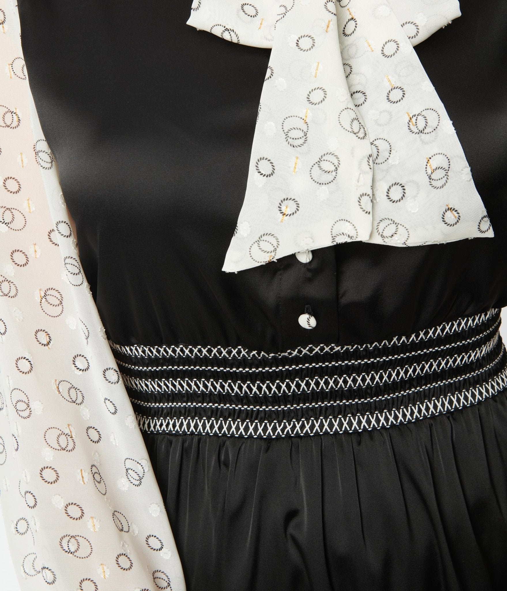 Vintage 1970s Black & Ivory Flare Neck Tie Dress - Retro Party Outfit, Wedding Guest Dress, Cocktail Attire for Women