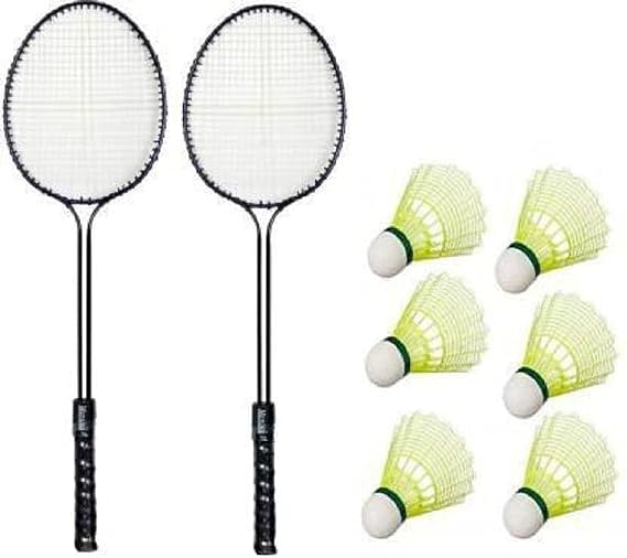 Premium Badminton Set - 2 Rackets & 6 Plastic Shuttlecocks - Complete Badminton Kit for Outdoor & Indoor Sports - Perfect for Backyard, Beach, Park, and Gym Play