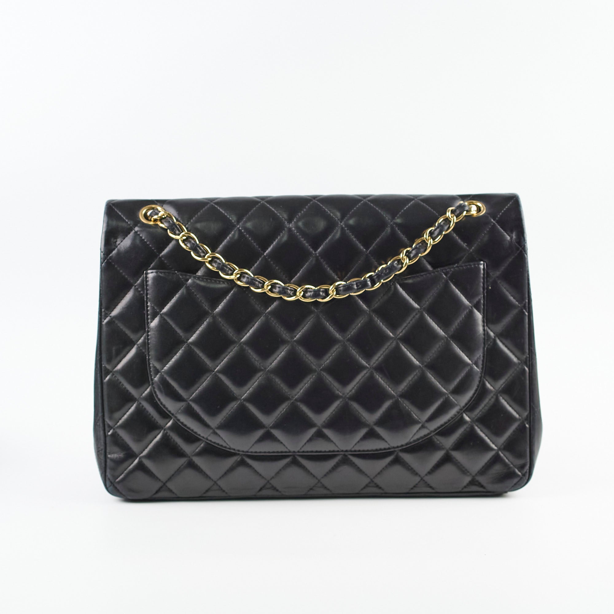 Chanel Single Flap Maxi Black Lambskin Leather Handbag for Women - Luxury Designer Shoulder Bag for Work, Party & Evening Out