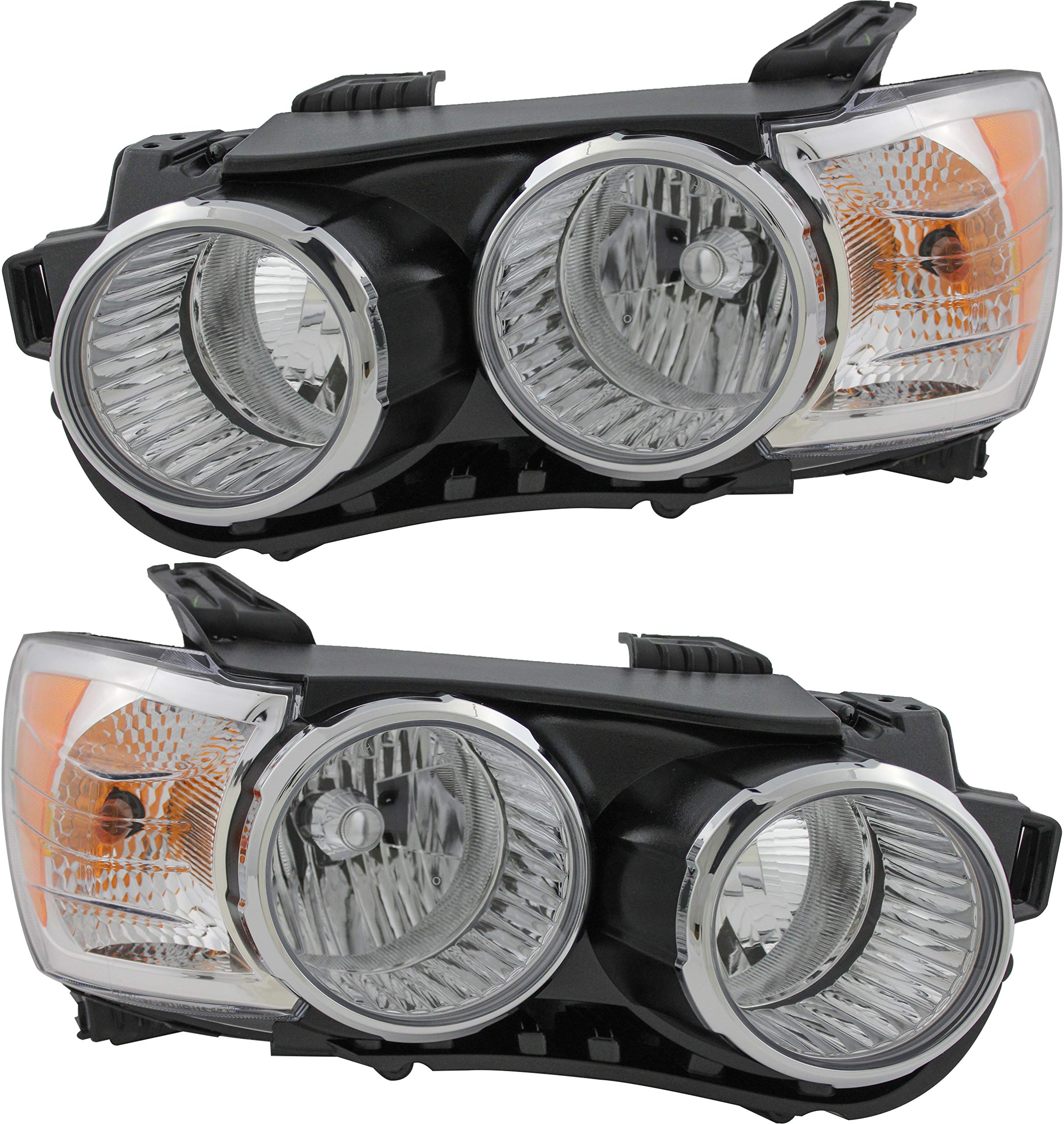 Chevrolet Chevy Sonic Headlights Replacement Set - Halogen Chrome Trim for 2012-2015 Models (Driver & Passenger Side) | Perfect for Night Driving & Auto Restoration Projects
