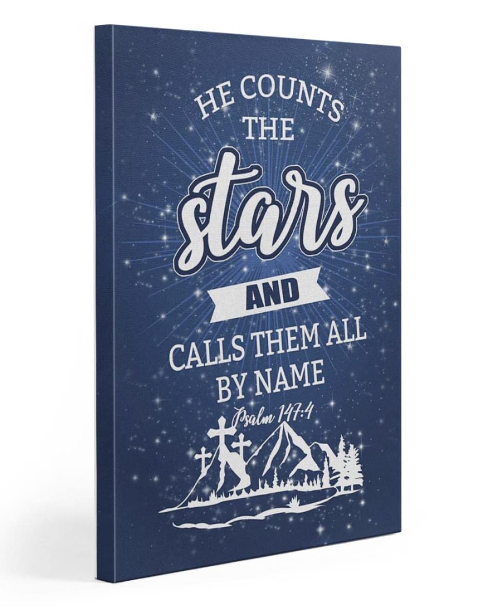Inspiring Christian Canvas Print - Psalm 147:4 'He Counts The Stars' Bible Verse Wall Art - Religious Home Decor for Living Room, Bedroom & Church