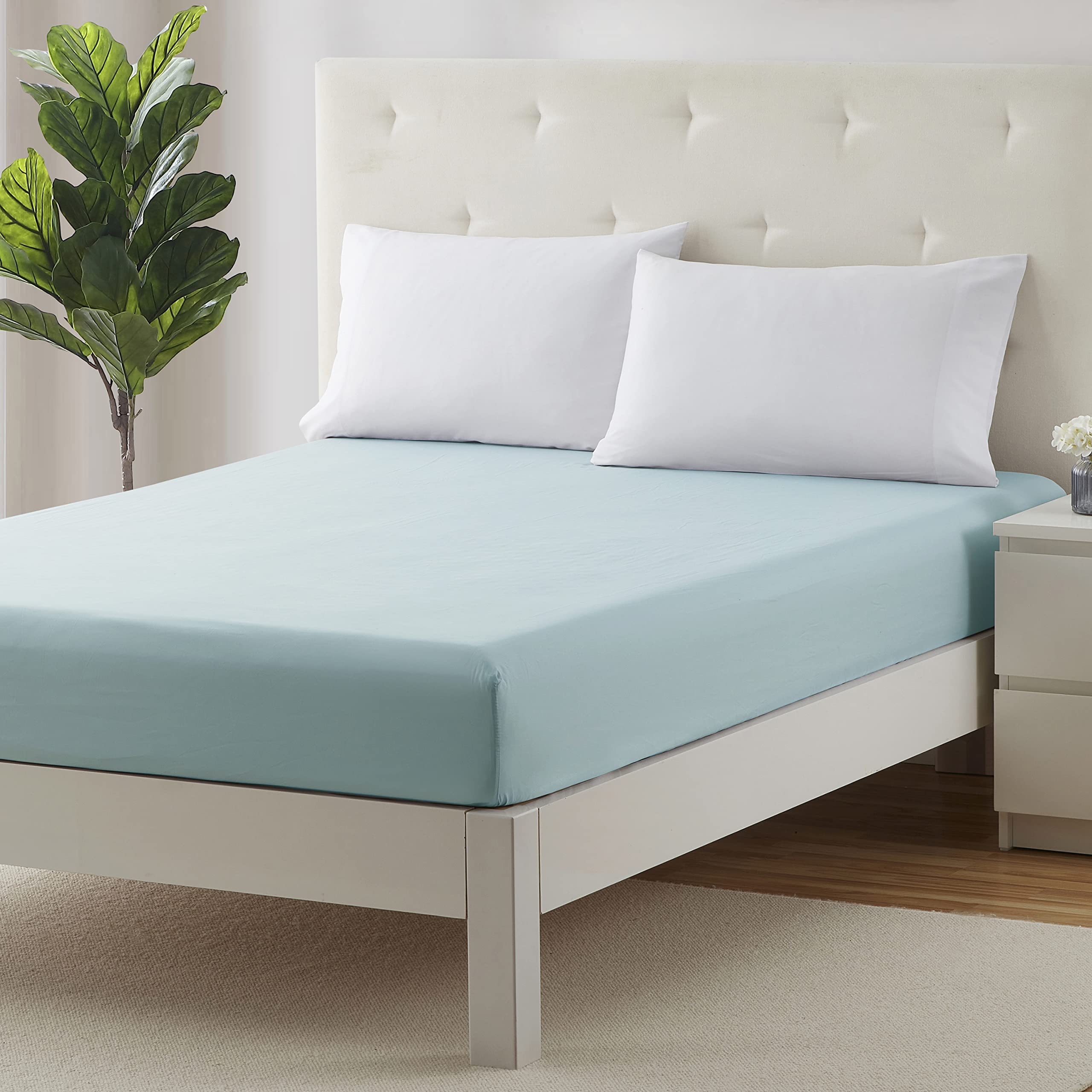 Clara Clark Extra Deep Pocket Fitted Sheet - Luxury Soft Twin XL Sheet for Deep Mattress (Aqua Light Blue) | Perfect for Guest Rooms, Dorms & Adjustable Beds