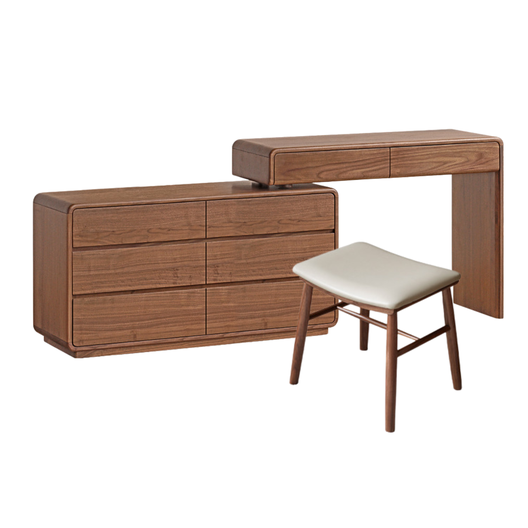 Solid Black Walnut Wood Dressing Table with Drawers - Elegant Vanity Desk for Bedroom, Makeup & Jewelry Storage