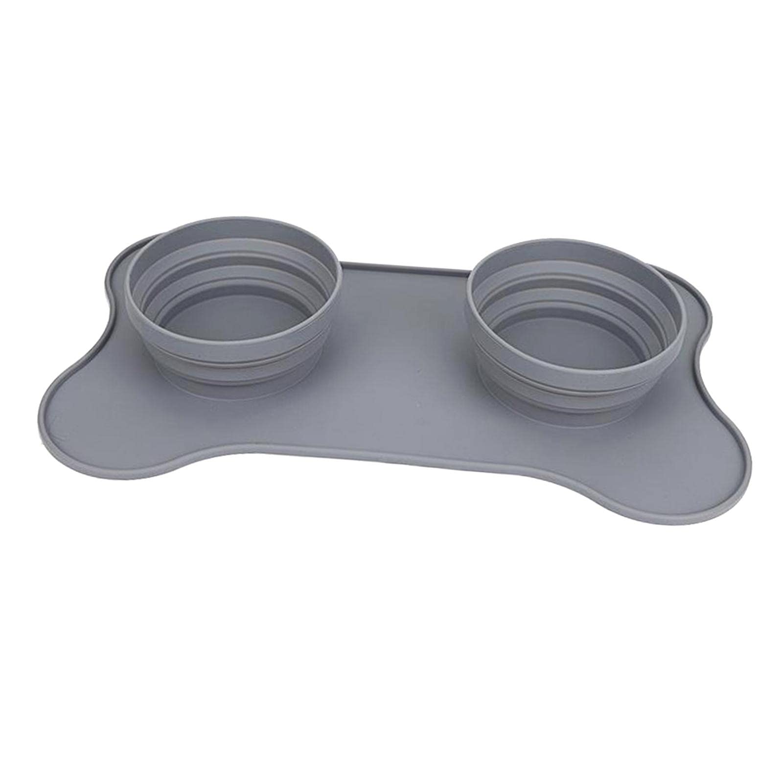 Portable Silicone Dog Bowl with Non-Slip Mat - Collapsible Travel Pet Food & Water Feeder for Dogs (Gray) - Perfect for Hiking, Camping & Road Trips