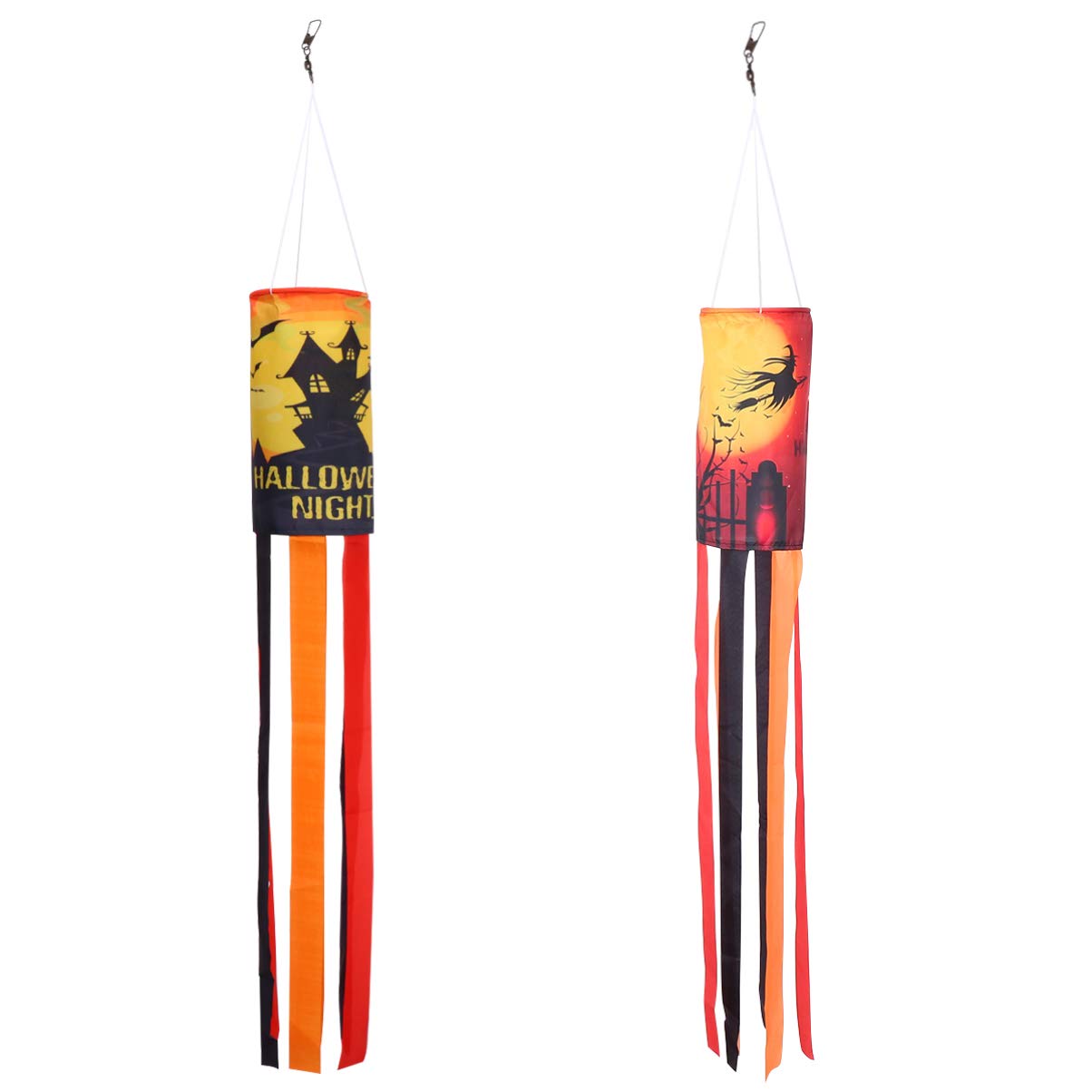Baluue 2-Pack Halloween Windsock Flags - Ghost & Witch Hanging Decorations for Front Yard, Patio, Lawn, Garden & Halloween Party | Outdoor & Indoor Halloween Decor