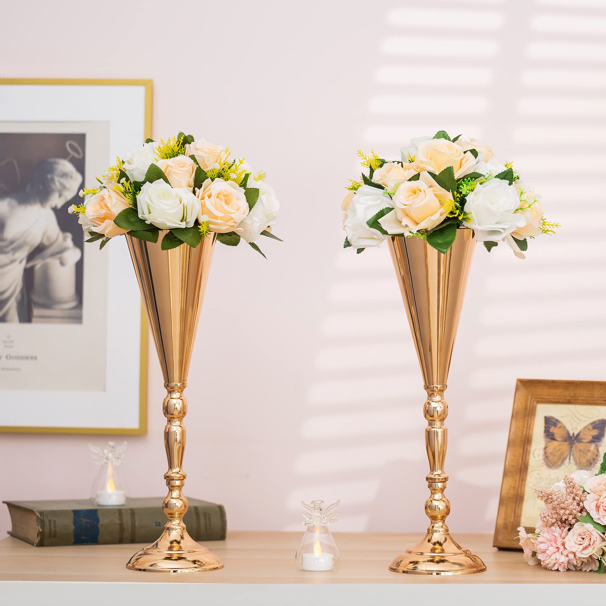 10-Piece Gold Metal Vase Centerpiece Set - 16.5