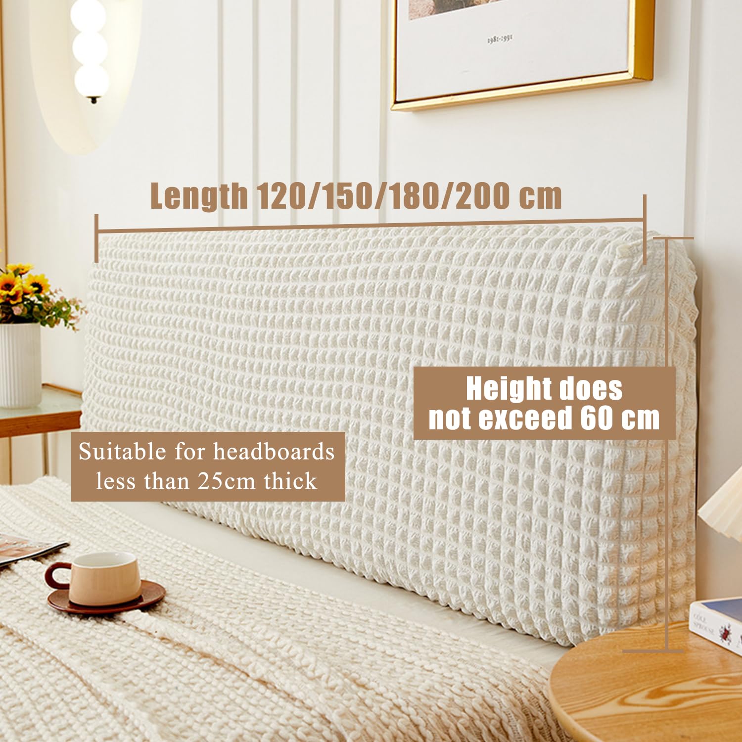 Queen Size Stretchable Headboard Slipcover - Soft Dustproof Washable Headboard Protector Cover for Cal King/Full Beds (Beige, 2m) | Perfect for Bedroom Decor & Home Styling
