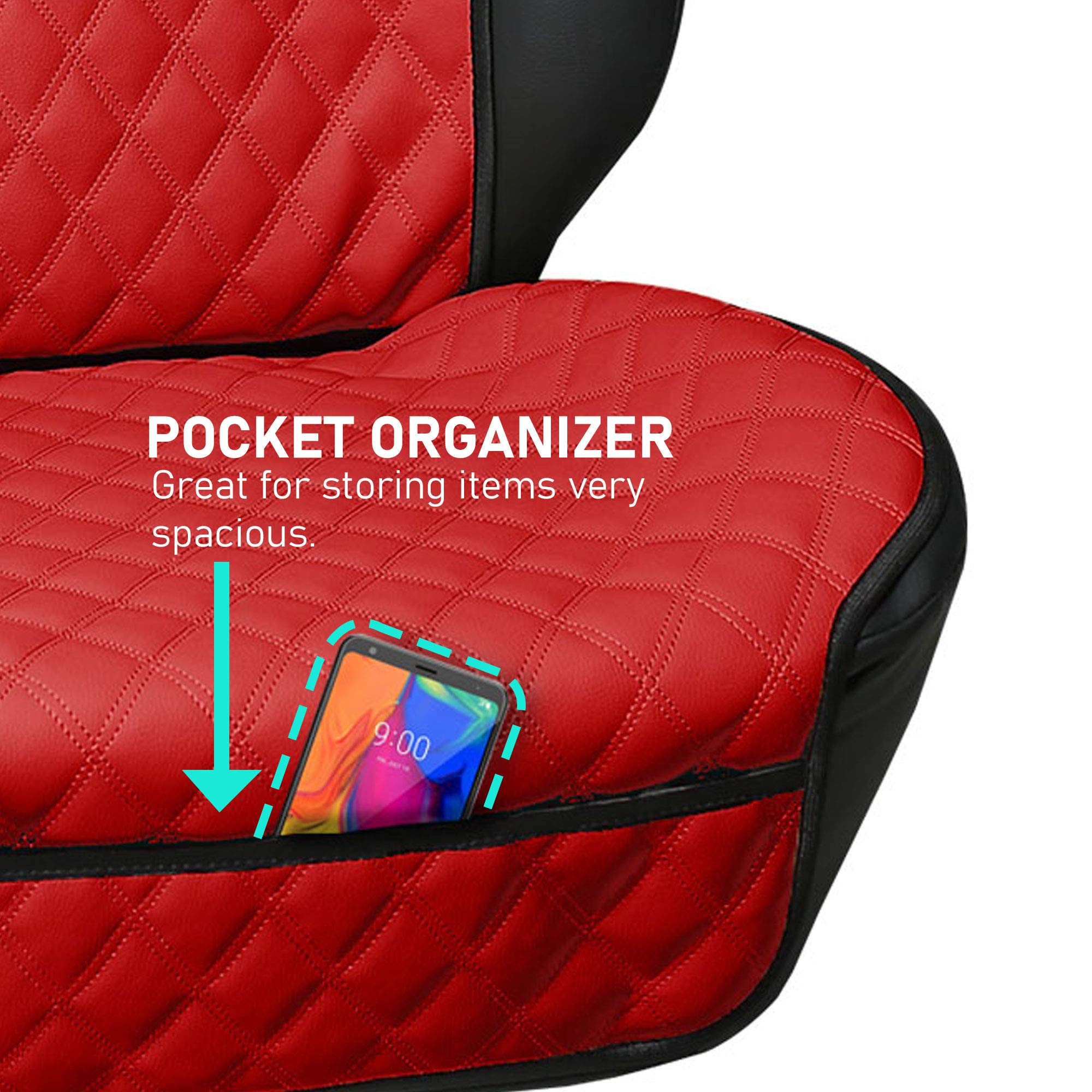 FH Group Neosupreme 2-Pack Universal Car Seat Covers - Waterproof Faux Leather Cushion Protector for Cars, Trucks & SUVs (Red) - Perfect for Road Trips, Daily Commute & Pet Protection