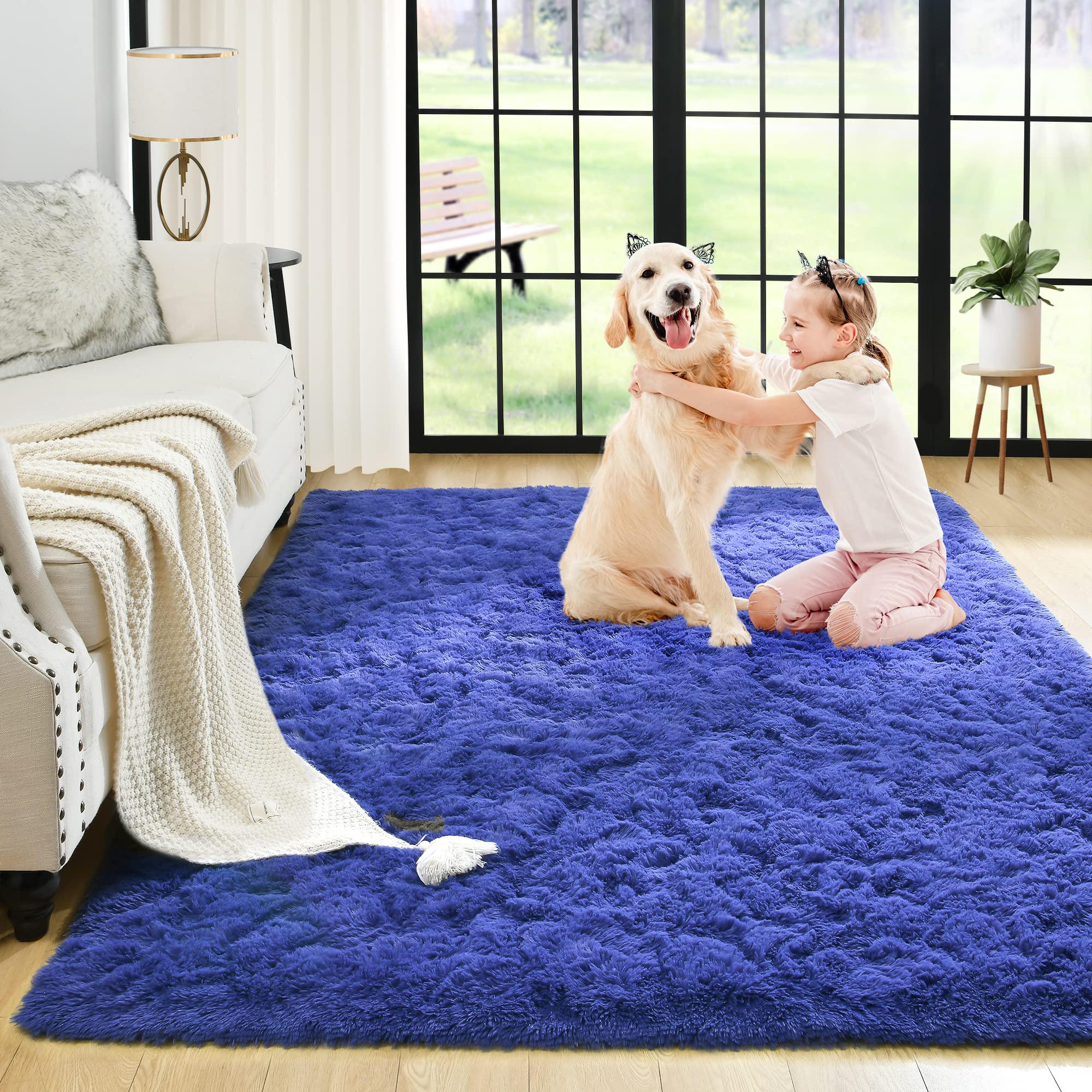 Noah's Fluffy Plush Fuzzy Rug for Kids Room, Nursery, Living Room - Soft Shaggy Furry Carpet for Boys & Girls - Modern Indoor Bedroom Decor - 3x5 Feet Light Navy - Perfect for Play Areas, Cozy Spaces & Home Decor