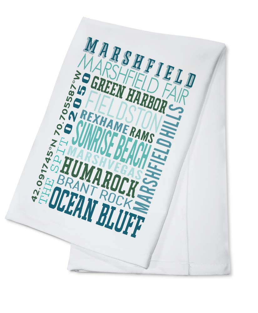Vintage Marshfield Massachusetts Typography Cotton Tea Towel - Decorative Kitchen Hand Towel for Home & Farmhouse Decor - Perfect for Gifts, Dish Drying & Rustic Kitchen Accents