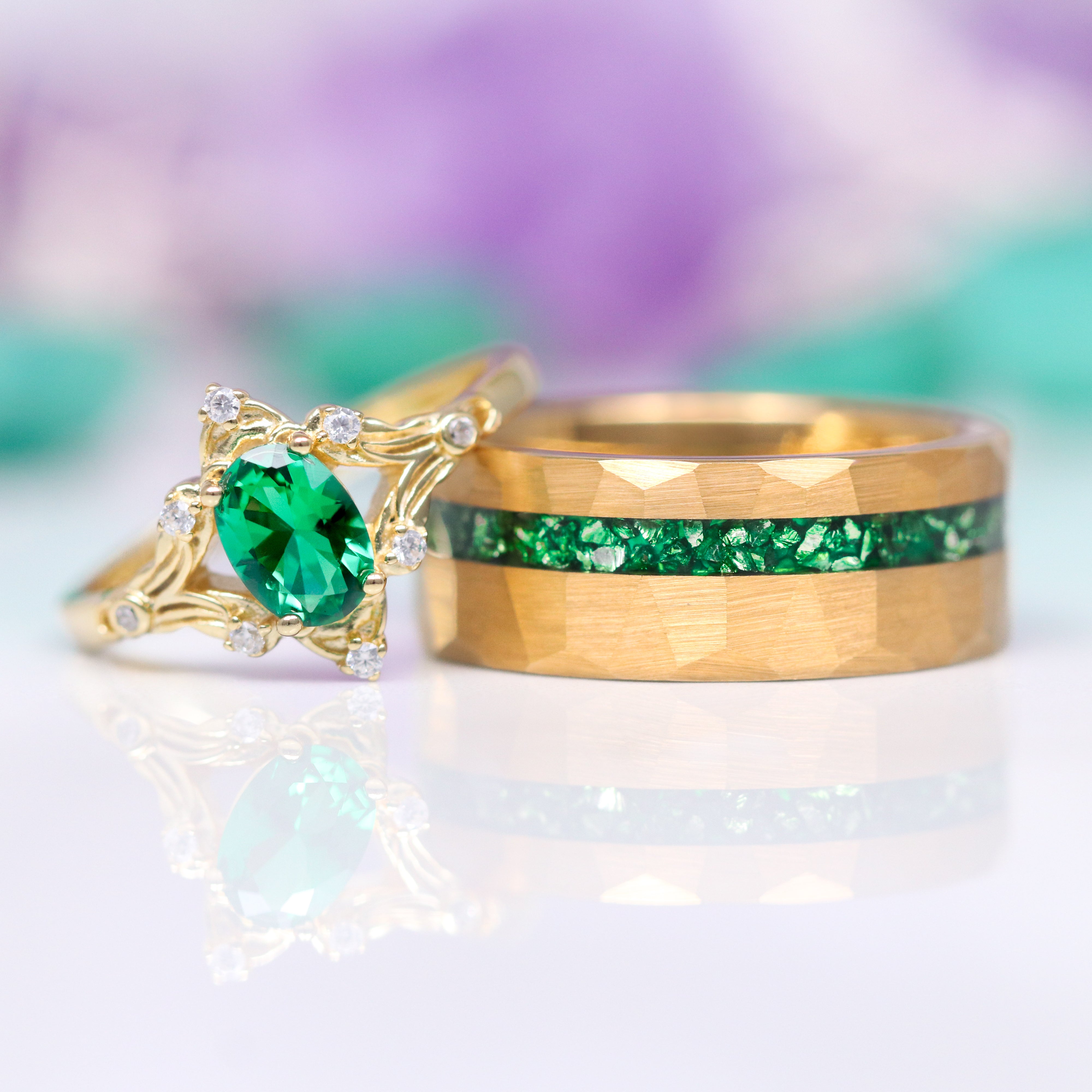 Emerald Wedding Band 8MM Gold Tungsten Ring for Men & Women - Durable & Hypoallergenic for Everyday Wear & Special Occasions