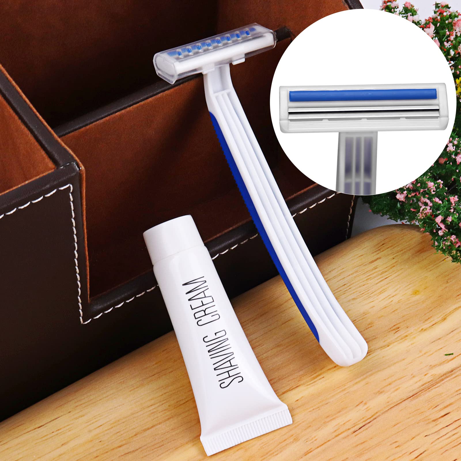 200 Pack Disposable Twin Blade Razors - Individually Wrapped Bulk Razors with Safety Cap & Shaving Cream | Perfect for Hotels, Airbnbs, Shelters, Travel & Homeless Care Kits | Smooth Shaving Solution for Personal & Commercial Use