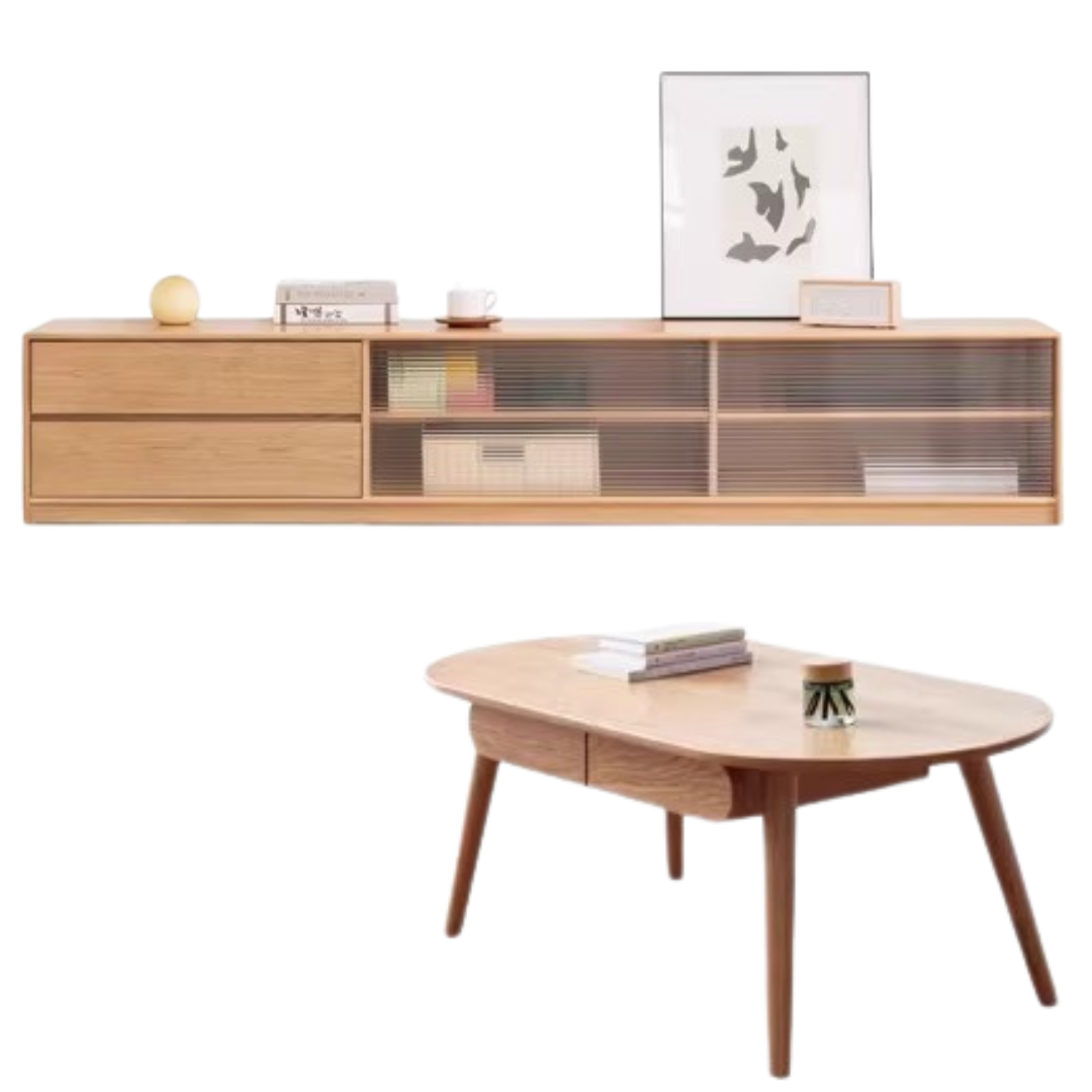 Solid Oak Wood TV Stand with Storage - Modern Entertainment Center for Living Room, Bedroom & Home Theater