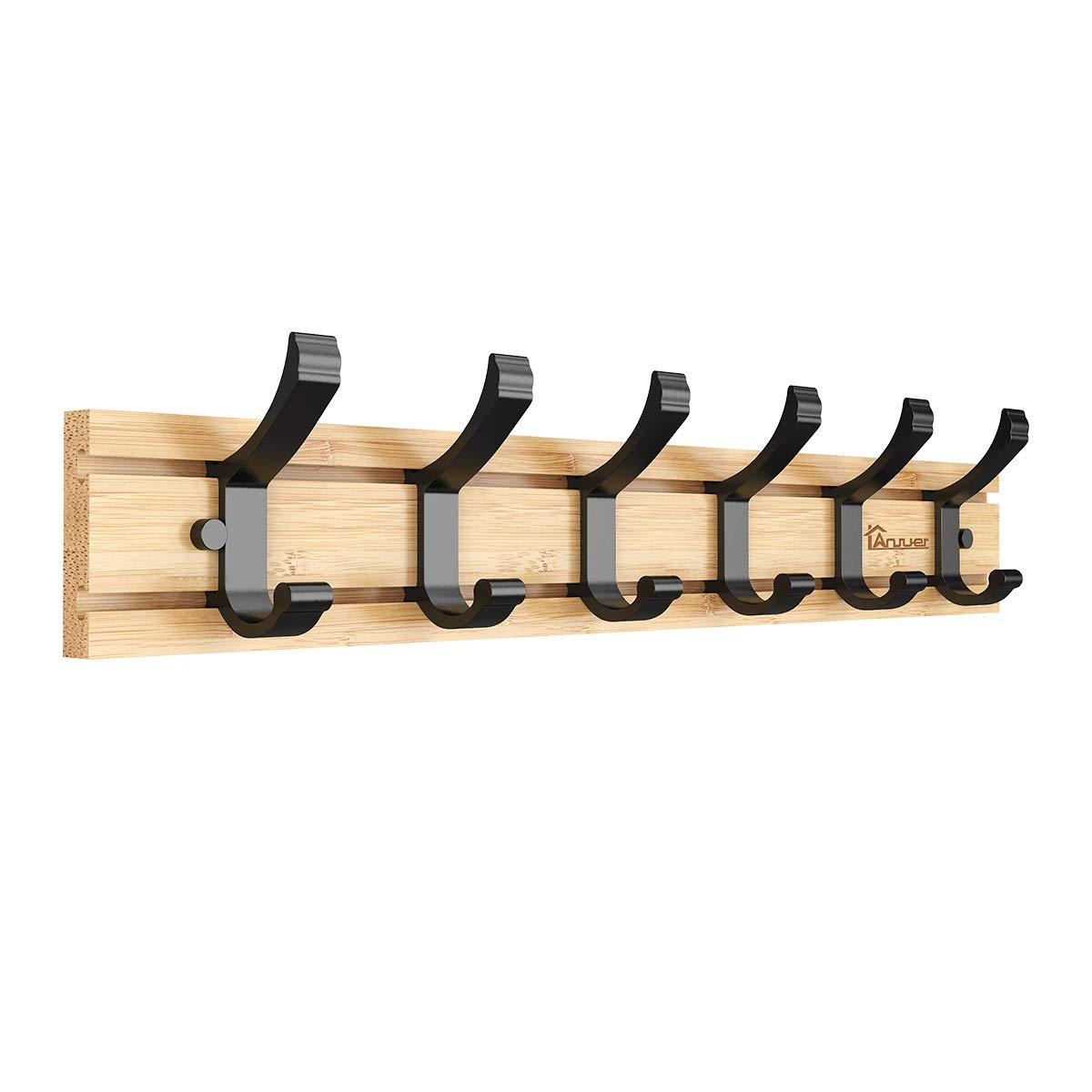 Heavy Duty Bamboo Coat Hanger with 6 Hooks - Durable Clothes & Hat Organizer for Closet, Bedroom, Laundry Room, and Entryway Storage