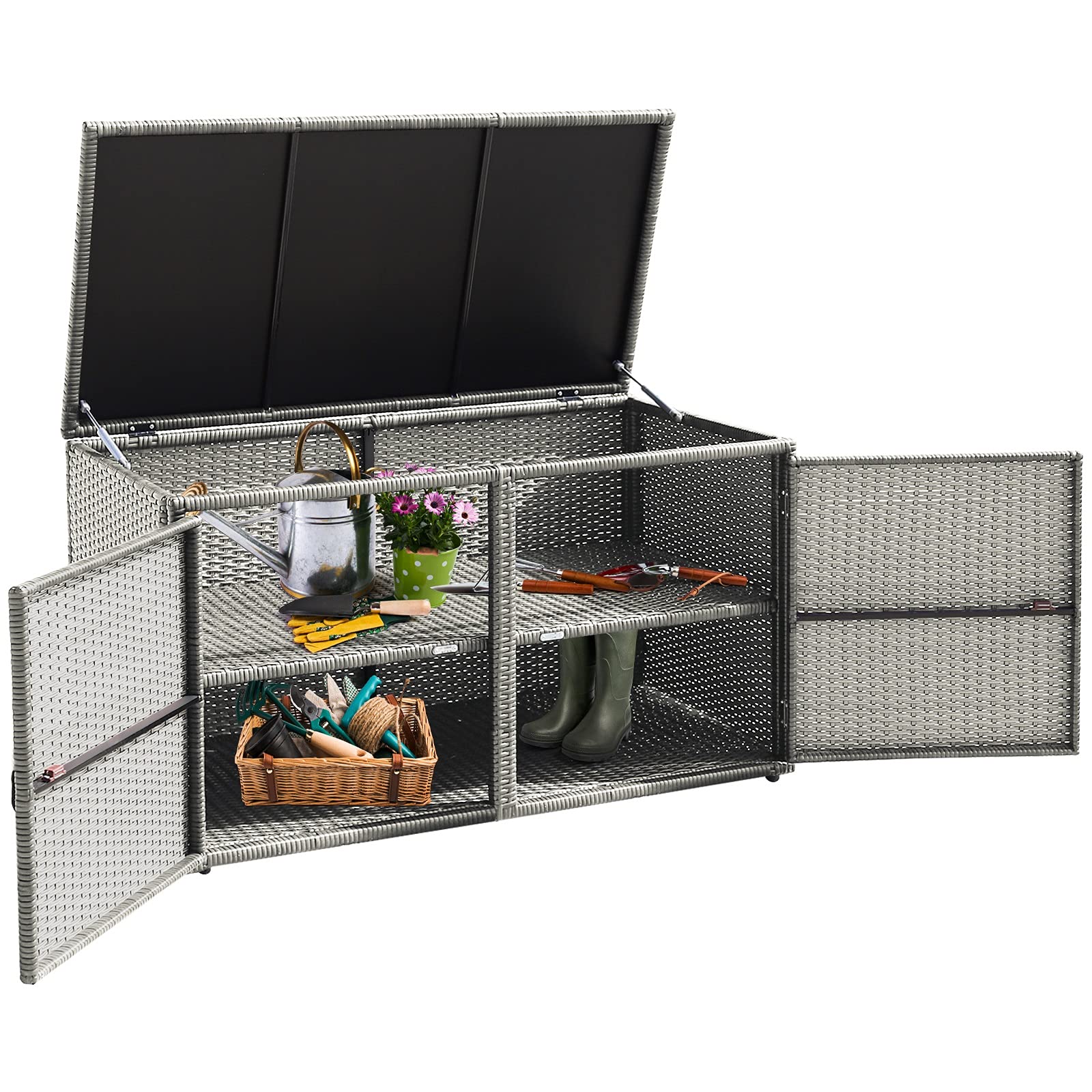 Outdoor Deck Box with Steel Frame & Rattan Wicker - Waterproof Patio Storage for Pool Toys, Garden Tools & Furniture - Perfect for Balcony, Porch & Yard Organization