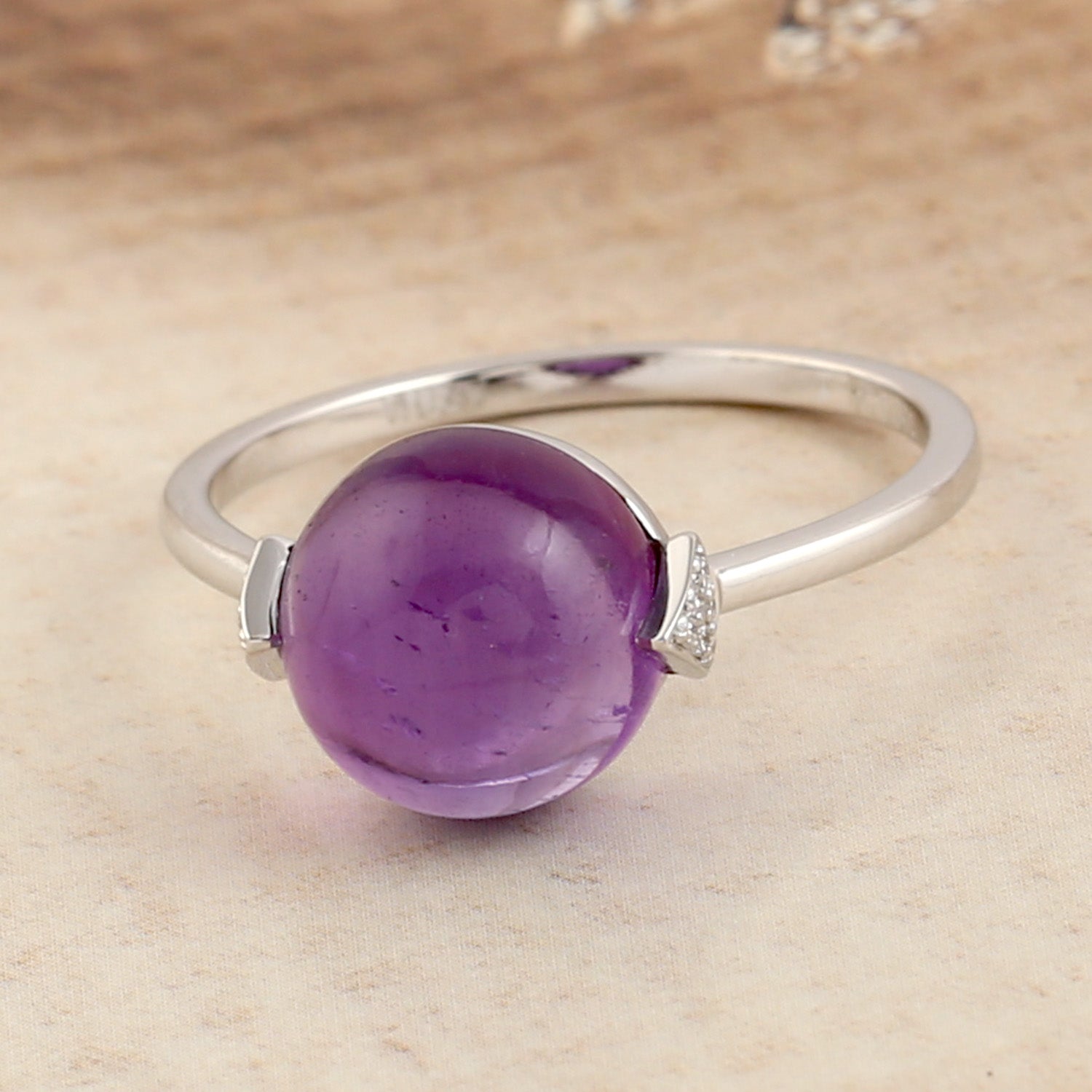 18K White Gold Amethyst Gemstone Pave Diamond Ring for Women - Elegant Designer Jewelry for Weddings, Anniversaries & Special Occasions