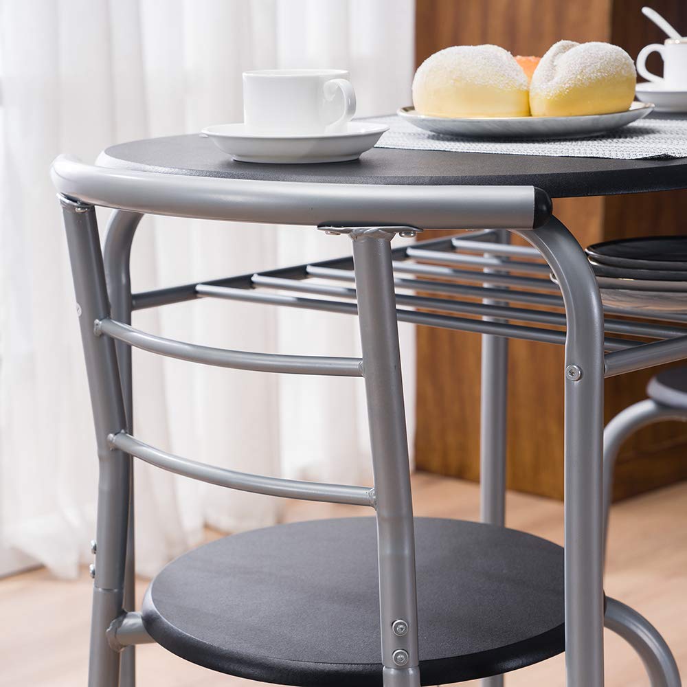 HEIJI PVC Folding Breakfast Table Set with 2 Chairs - Compact Bistro Dining for Small Spaces, Balcony, Patio or Kitchen - Black