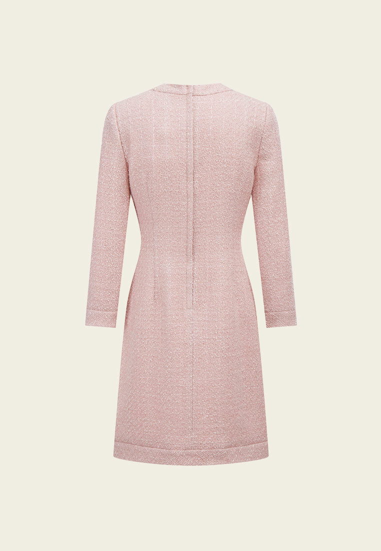Elegant Wool Round Neck Tweed Dress for Women - Perfect for Office, Parties, and Fall/Winter Fashion