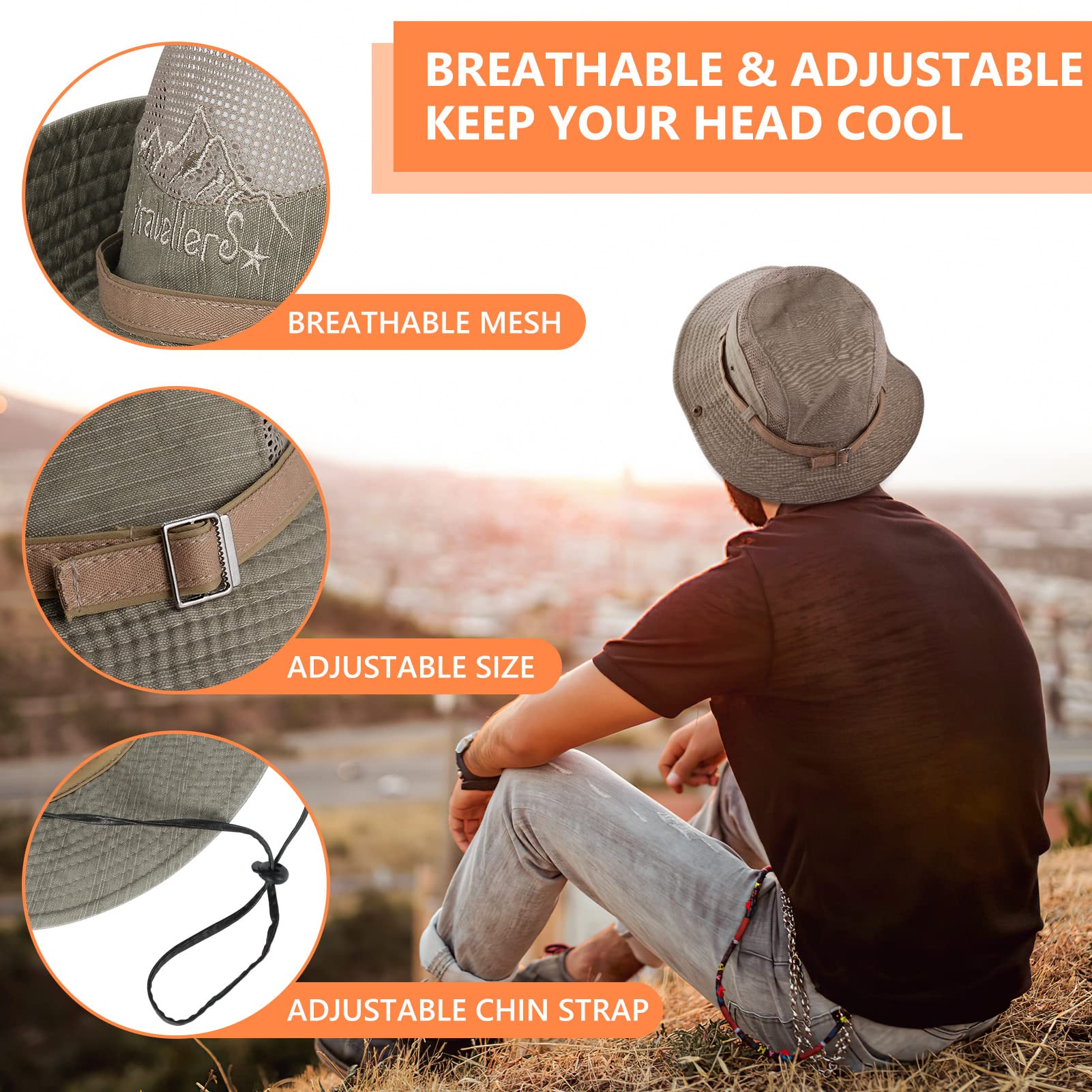 UPF 50+ Sun Hat for Men & Women - Wide Brim Fishing Bucket Hat with Neck Flap, Safari Boonie Hat for Outdoor Activities, Beach, Hiking, and Travel