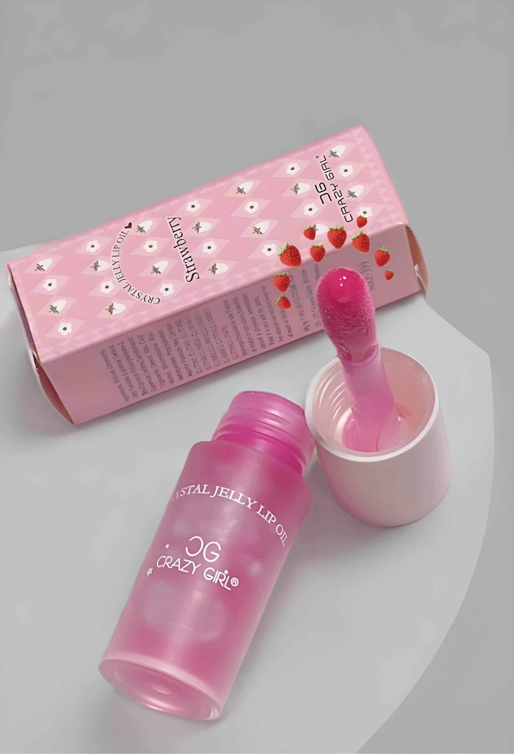 Bajaj Beauty Shop Crazy Girl Crystal Jelly Lip Oil - Color Changing Lip & Cheek Tint, Hydrating Fruit-Based Lip Gloss, Moisturizing Natural Pink (Strawberry, 1 Pack) | Perfect for Daily Wear, Date Night & Makeup Looks