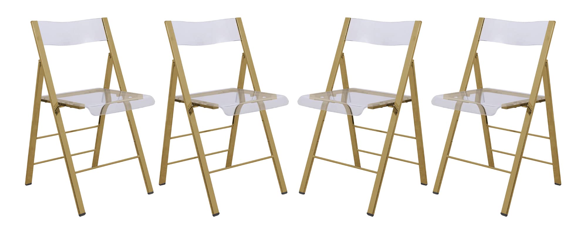 Modern Acrylic Folding Chairs with Gold Base - Set of 4 for Indoor/Outdoor Use - Clear Transparent Design Perfect for Dining Room, Patio, Wedding & Event Decor