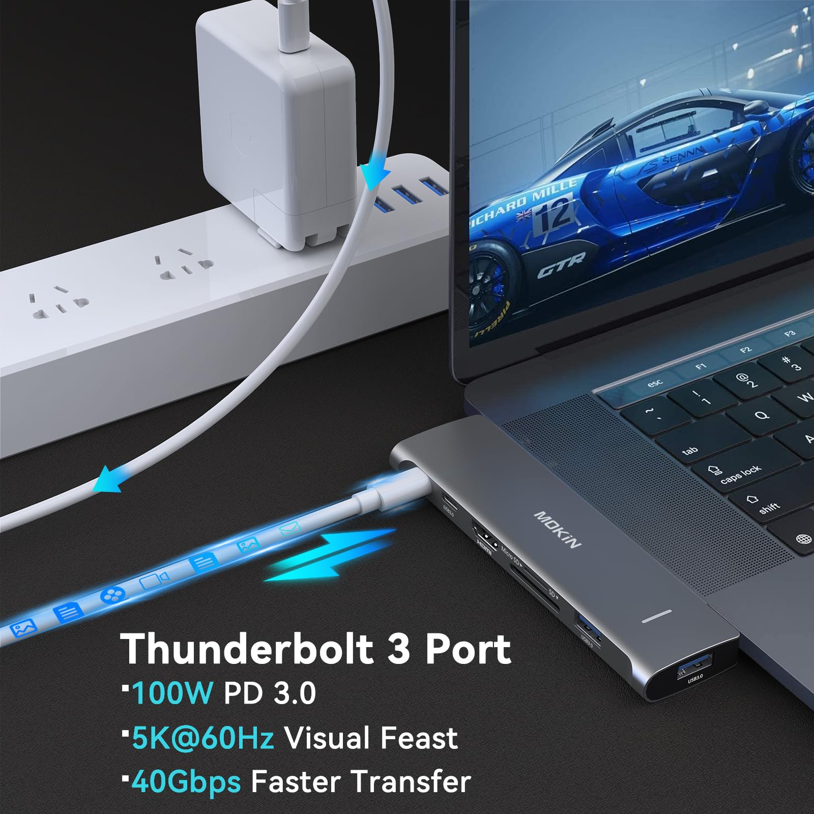 7-in-1 USB C Hub Adapter for MacBook Pro 2023/2022/2021 & MacBook Air M1/M2/M3 - Thunderbolt 3 Dock with 4K HDMI, 2 USB 3.0 Ports, SD/TF Card Reader, 100W PD Charging - Perfect for Work, Travel & Home Office Setup