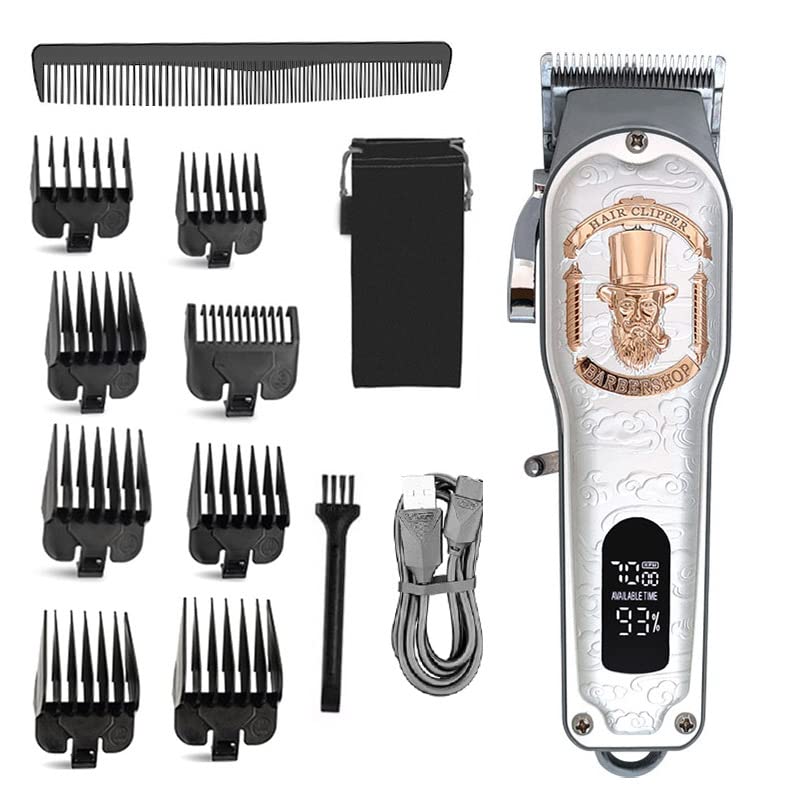 Professional Hair Clippers for Men - Full Metal Shell Electric Hair Trimmer with 2000mAh Battery - Barber Shop Quality Hair Cutting Tool (White) | Perfect for Home Grooming, Salon Styling & DIY Haircuts