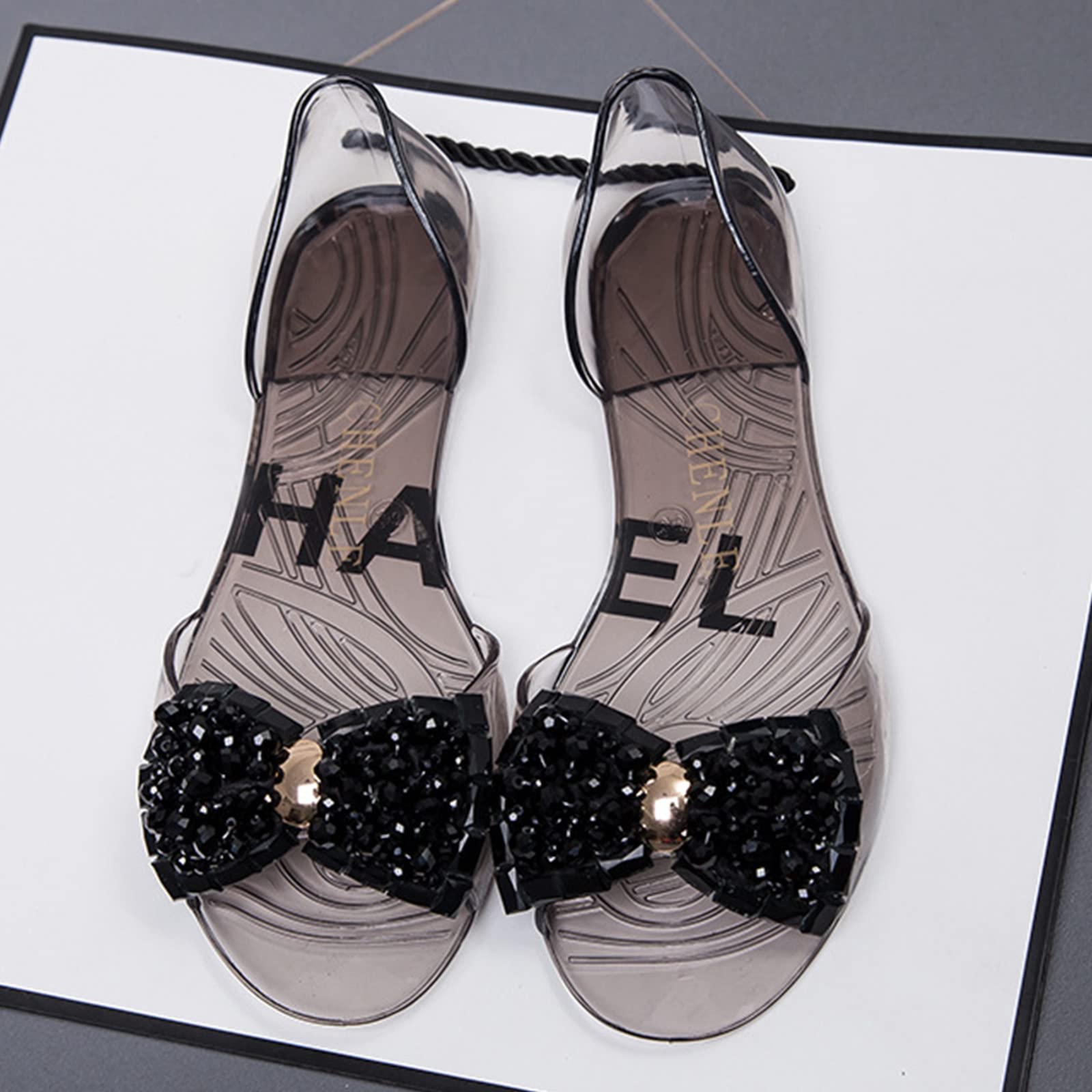Women's Peep Toe Jelly Sandals - Comfortable Black Flat Beach Sandals for Women | Perfect for Summer, Vacation, and Casual Outings