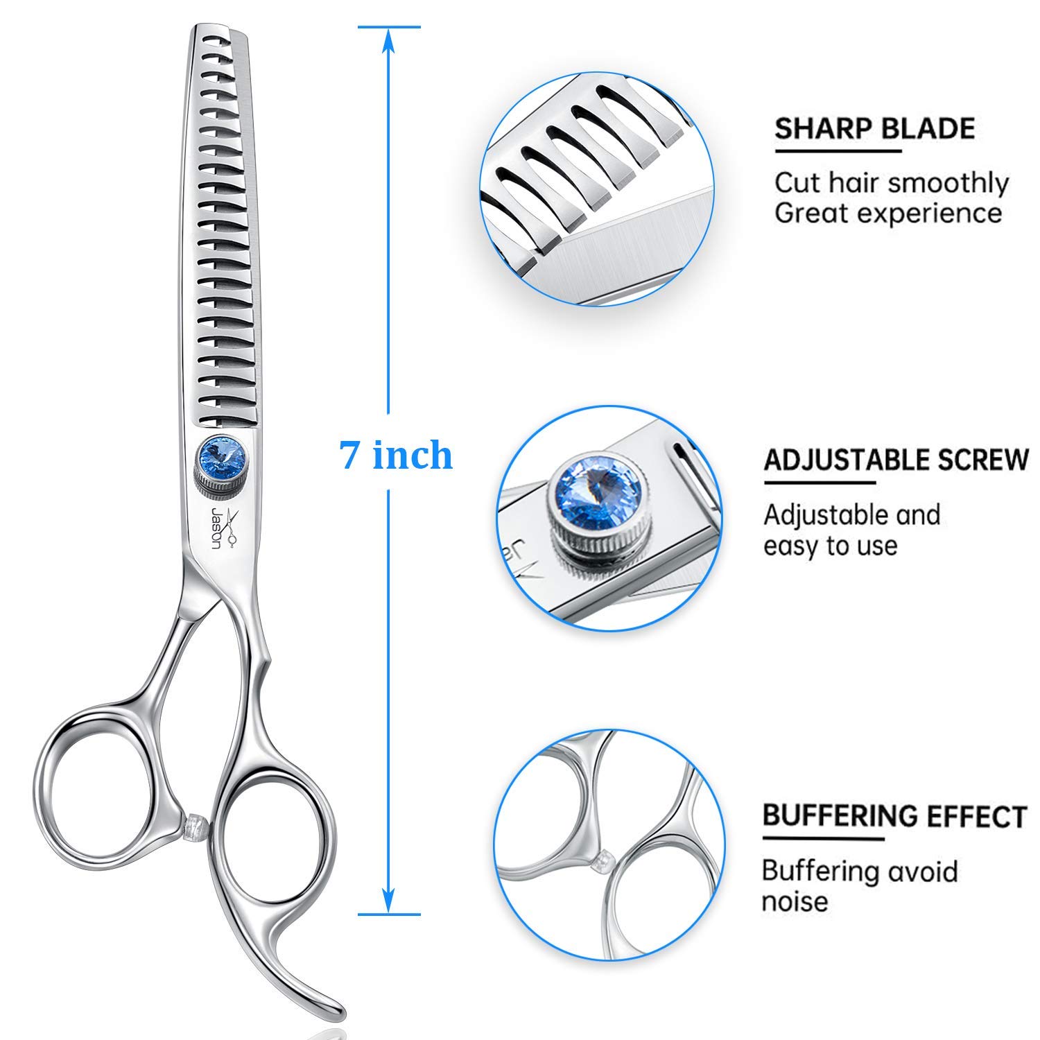 **JASON 7-Inch Professional Dog Grooming Shears – 21 Teeth Texturizing & Thinning Scissors for Pets – Ergonomic Offset Handle for Comfort – Sharp Blending Shears for Cats & Dogs – Perfect for Home & Salon Grooming**