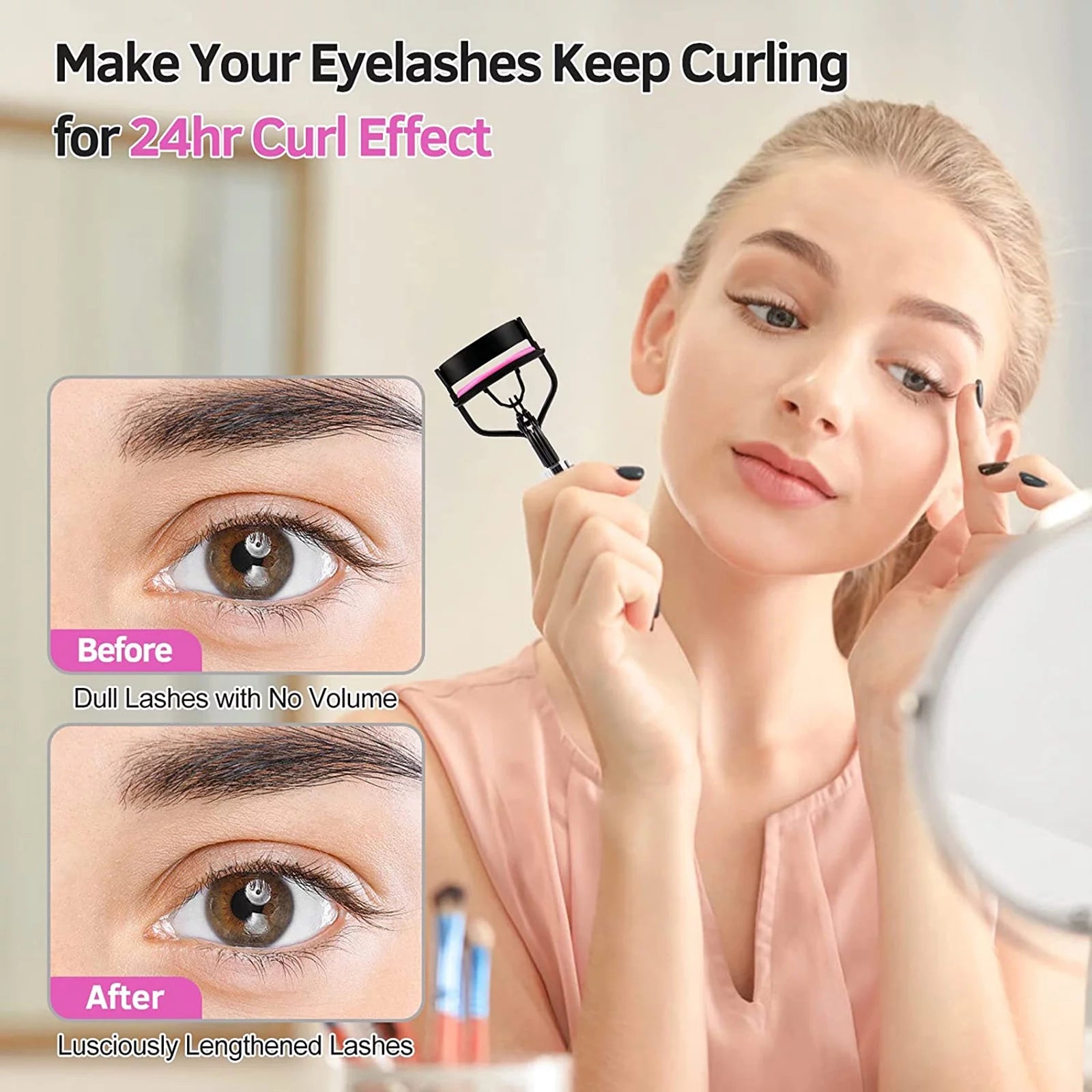 Premium Eyelash Curler Kit for Women - 6-in-1 Lash Styling Set with Curler, Comb Separator, 3 Mascara Brushes, Extension Tweezers, Foldable Eyebrow Brush & 6 Silicone Pads | Perfect for Home, Salon & Travel Makeup