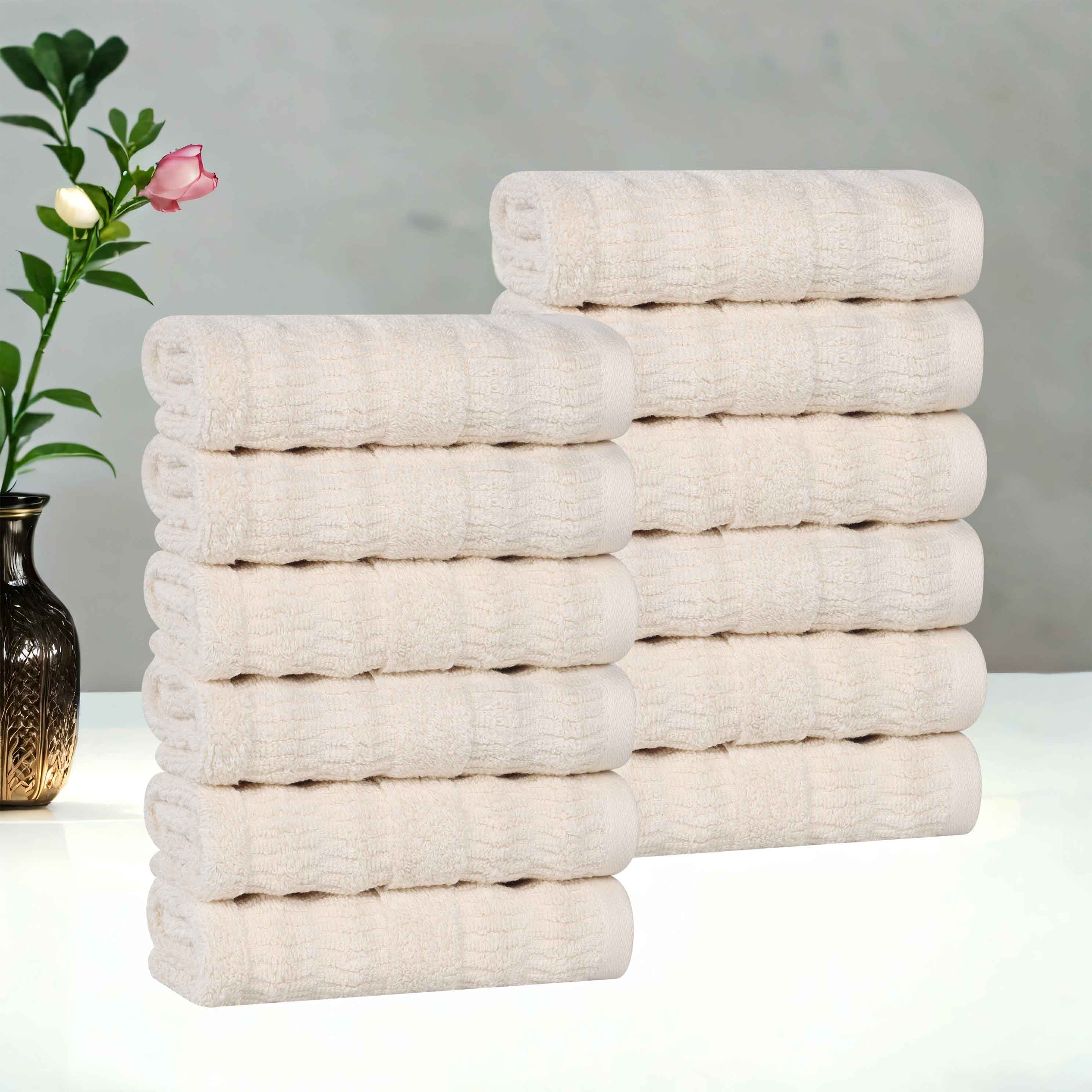 Mika Smart Twist Cotton Face Towels & Washcloths - 12 Pack Soft Absorbent Bath Towels for Spa, Gym, Travel & Baby Care - Hypoallergenic & Quick-Drying