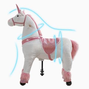 Ride on Unicorn Toy for Kids & Adults - Mechanical Walking Plush Horse with 187 LBS Weight Limit, No Battery Needed - Perfect for Birthday Gifts, Indoor Play, and Fantasy Imaginative Play