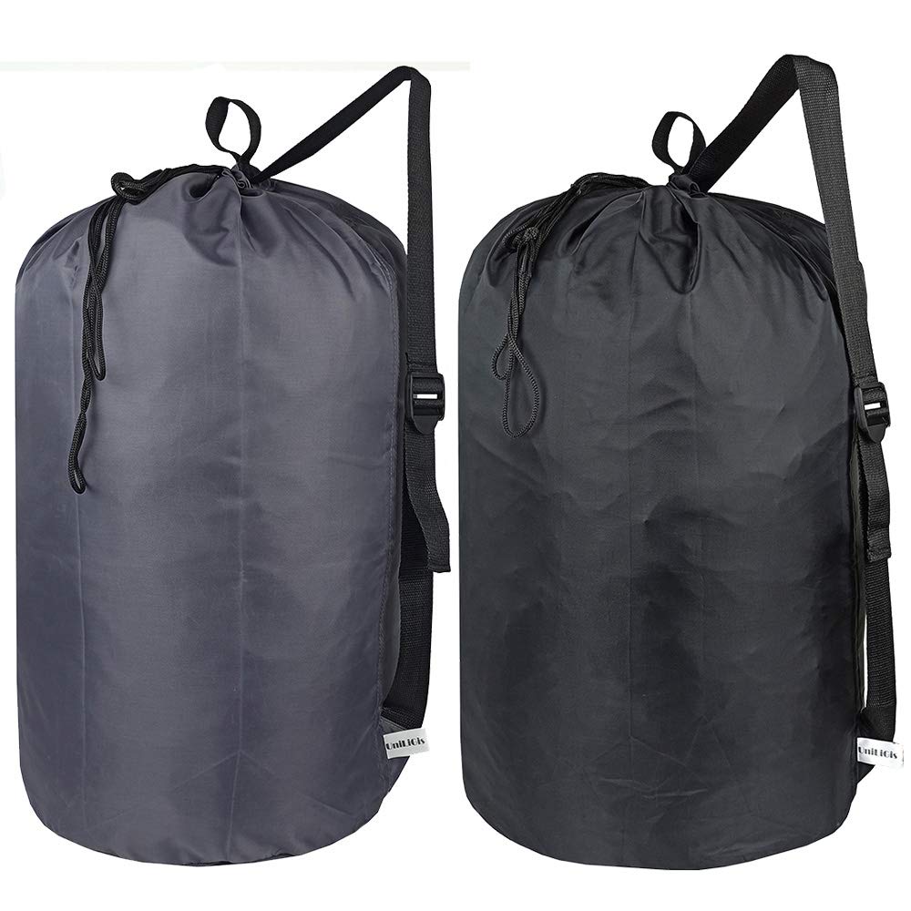 UniLiGis Washable Laundry Bag with Adjustable Strap - Large Laundry Backpack with Drawstring Closure - Multi-Functional Laundry Basket & Clothes Hamper - Holds 3 Loads for Travel, Dorm, College - Grey & Black - Perfect for Laundry Storage, Camping & Gym Use