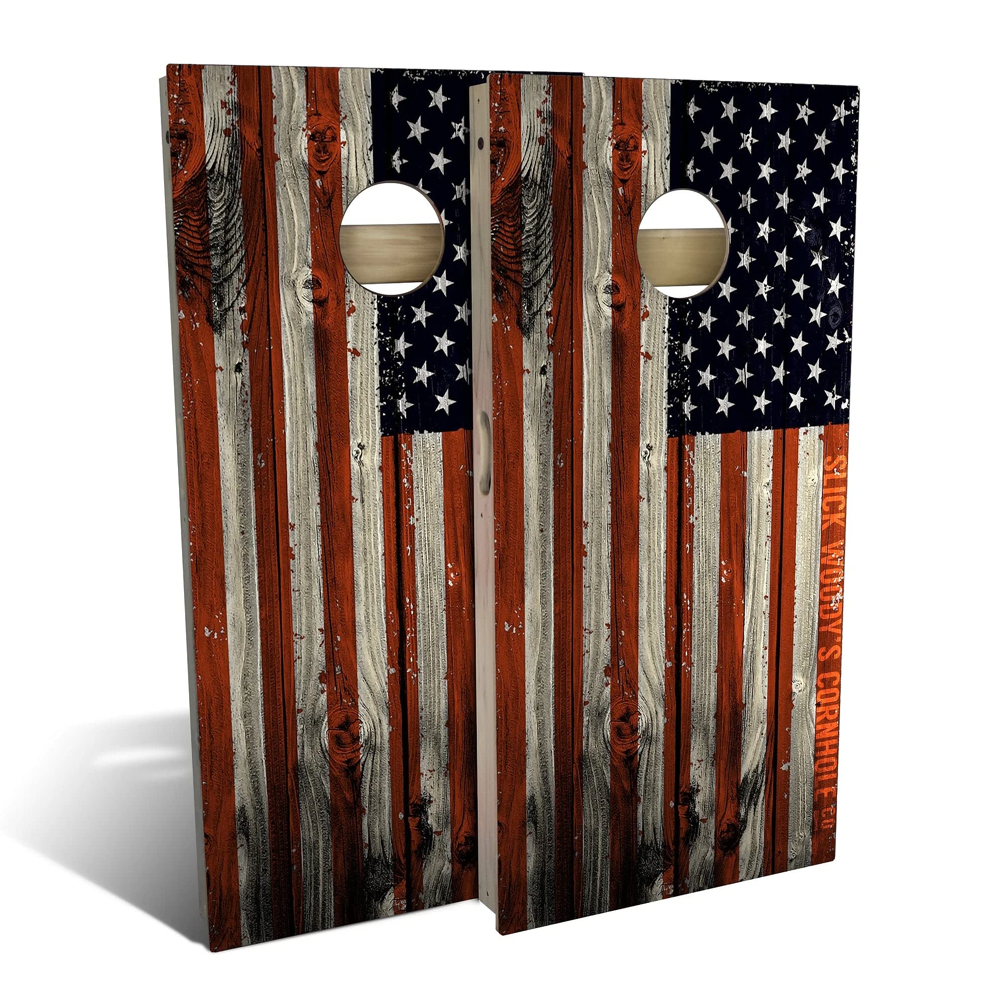**Vintage American Flag Cornhole Game Set - 2 Wooden Boards, 8 Bean Bags, Multiple Sizes & Accessories - Perfect for Backyard BBQs, Tailgating, and Outdoor Parties**