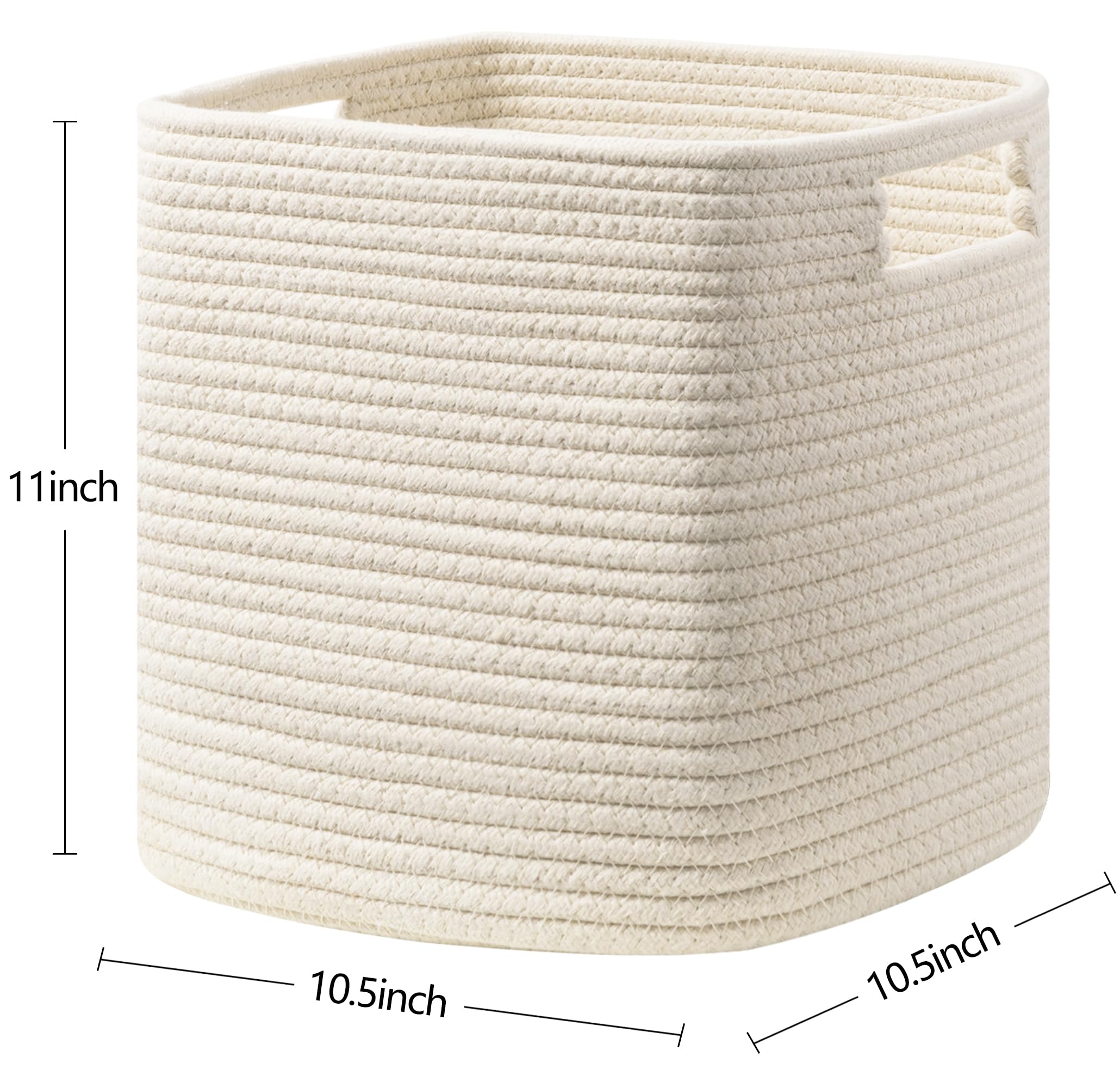 UBBCARE Set of 4 Woven Storage Baskets - 11x10.5x10.5 Inch Cotton Rope Cube Bins with Handles for Shelves, Toys, Books | Home Organization for Bedroom, Nursery, Closet & Office (Beige)