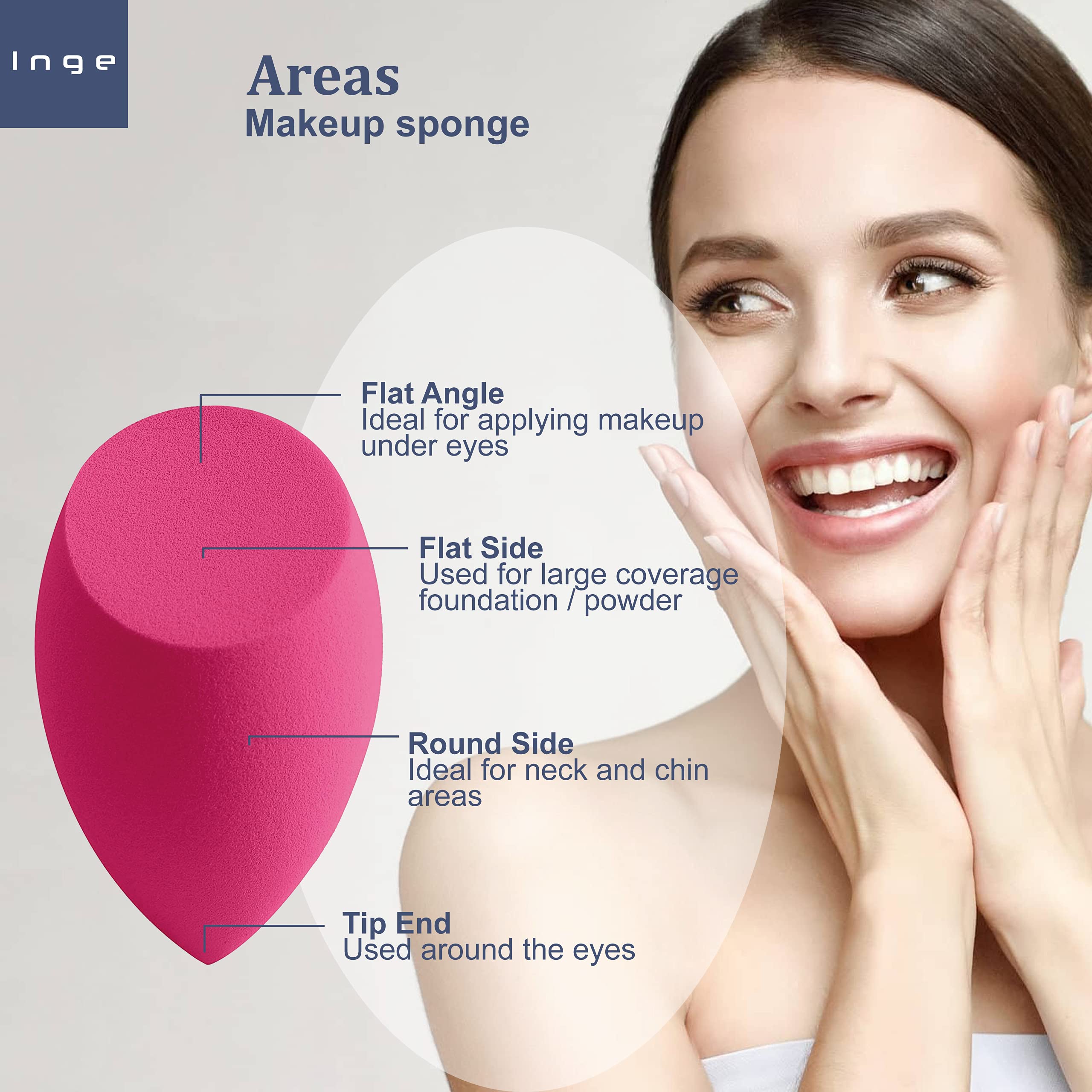 2 Pack Inge Makeup Sponge Blender - Long Lasting Foundation & Concealer Beauty Sponge for Flawless Blending | Perfect for Liquid, Cream & Powder Makeup Application