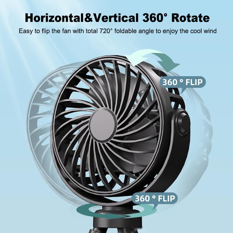 Meibolin Rechargeable Stroller Fan for Baby - Portable 3-Speed Handheld Fan with Flexible Tripod, Ideal for Strollers, Cars, Seats, Cribs, Bikes & Treadmills | Perfect for Outdoor Activities, Travel & Nursery Comfort