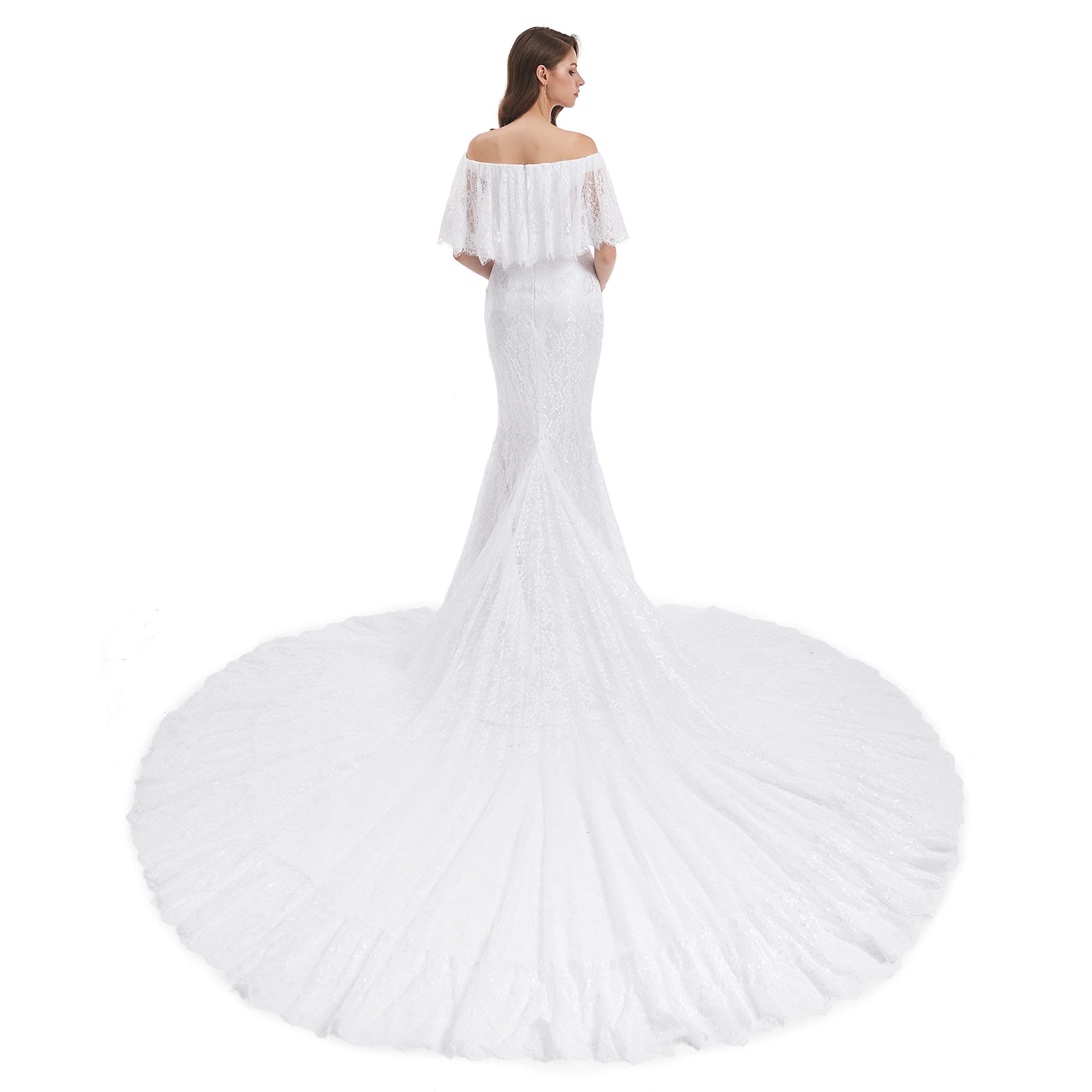 2020 Datangep Sexy Off-Shoulder Lace Wedding Dress for Bride - Beach Wedding, Boho Bridal Gown, Summer Destination Ceremony